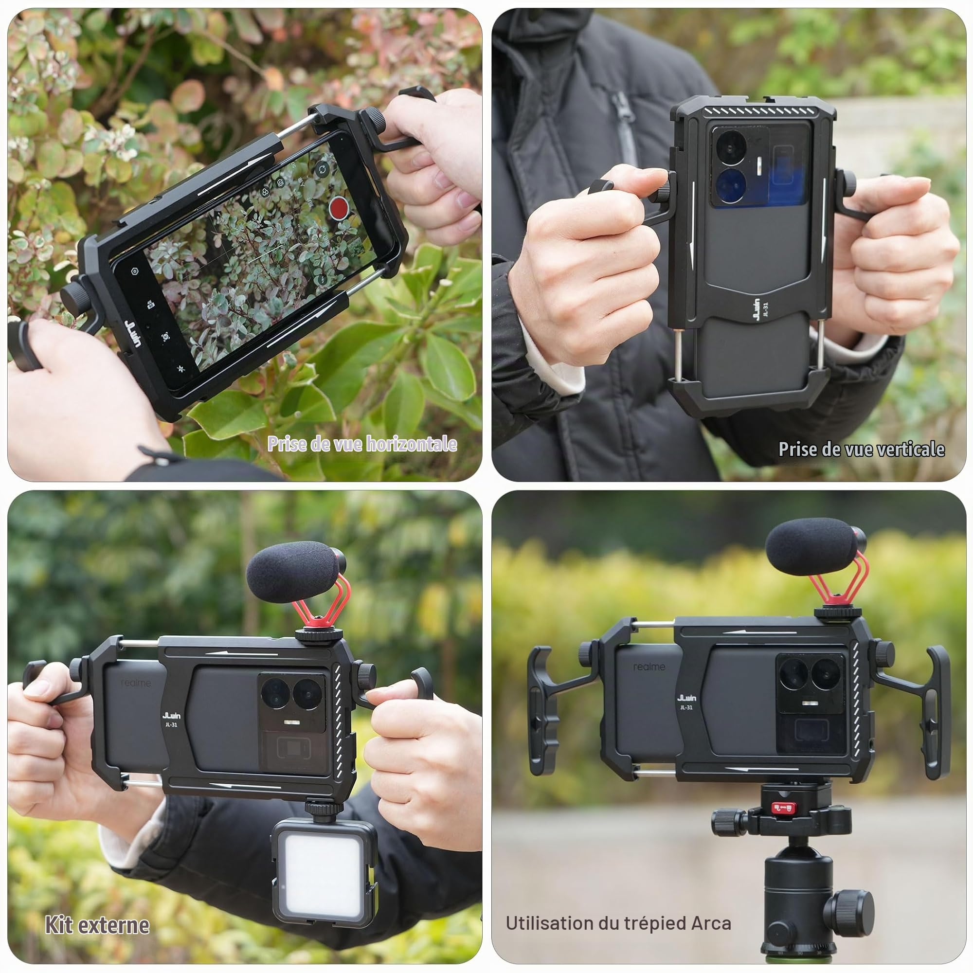 Fotga Cage universelle en aluminium pour smartphone avec poignées pour iPhone 17 16 15 14 Pro Max Samsung téléphone portable Vlog Live Stream enregistrement vidéo avec support trépied griffe