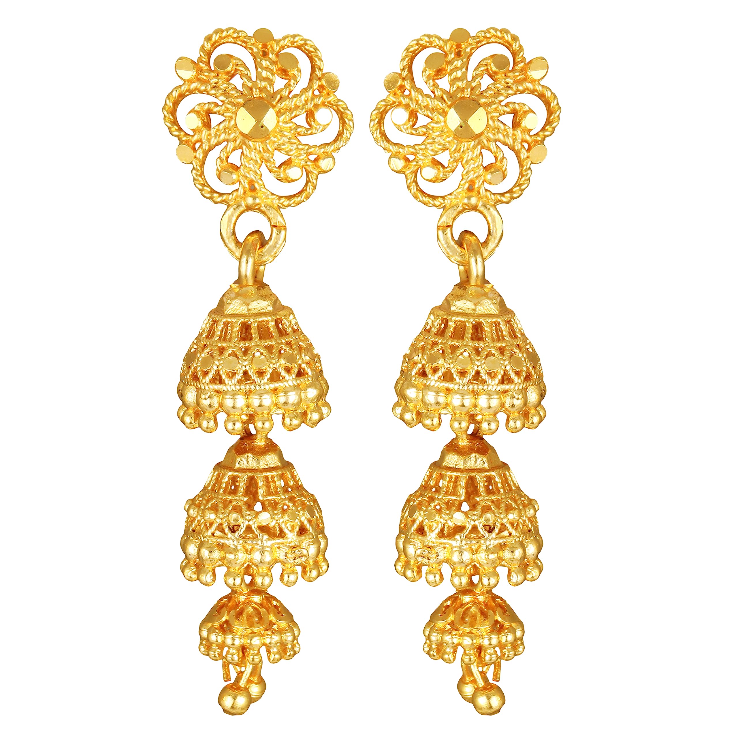 MEENAZ Traditional Temple Jewelry 1 One Gram Gold Ethnic Copper Brass South Indian Meenakari Screw Back Ghungroo Long Triple 3 Layer Jhumkas Jhumka Earrings Set Combo For Women girls GOLD JHUMKI-M439 (B0CBHLK9Z7) Amazon Price History, Amazon Price Tracker