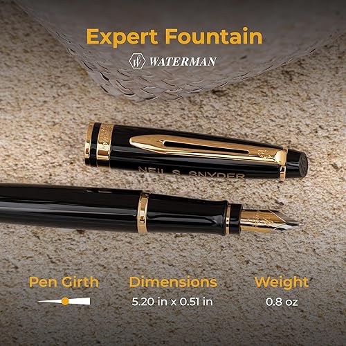 Miniatura 5 de Waterman Pluma estilográfica | Pluma estilográfica WATERMAN Expert grabada, laca negra con borde dorado. Tinta de inicio, caja de regalo y