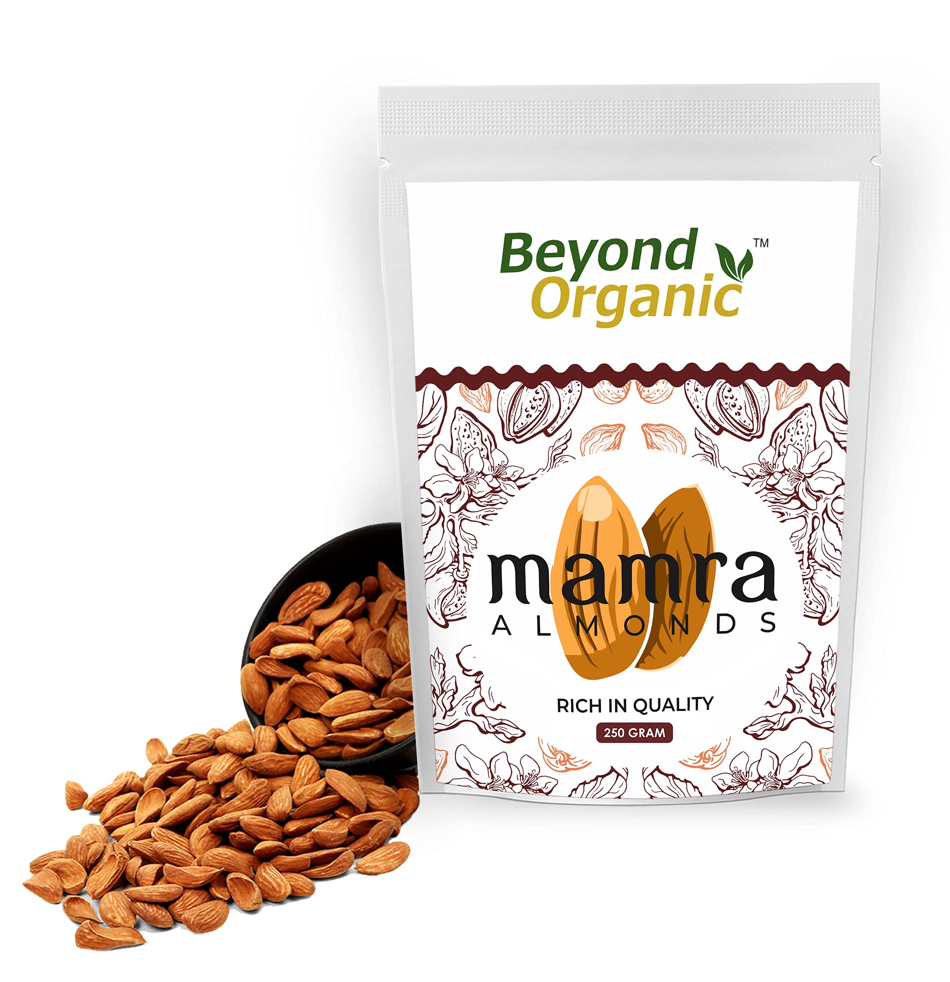 BEYOND ORGANIC Afgan Mamra Giri Almonds Mamra Almonds Badam Giri Nuts Pouch Pack (250 Grams) Pack of 1