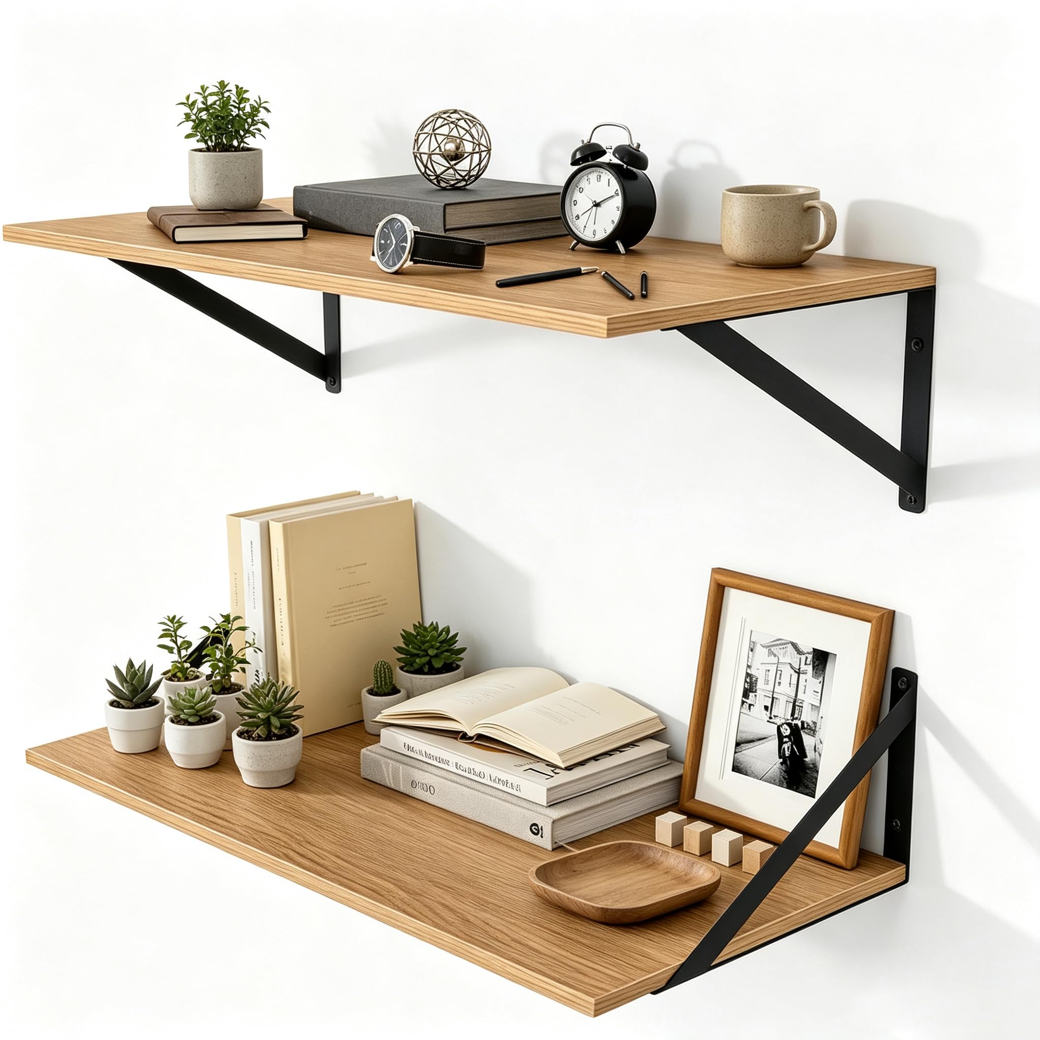 Heimlove Floating Shelves Set of 2, 60cm Wall Shelf with Bracket, book Shelves for Living Room, Kitchen, Bedroom (Oak) — image 1