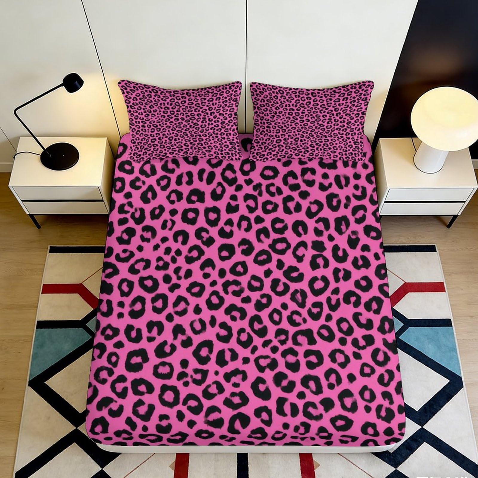 Decorative pink leopard Fitted Sheet 3D Printed for bedroom, Microfiber soft touch, Bed Cover for apartment bedding, wrinkle resistant 90x200x25cm