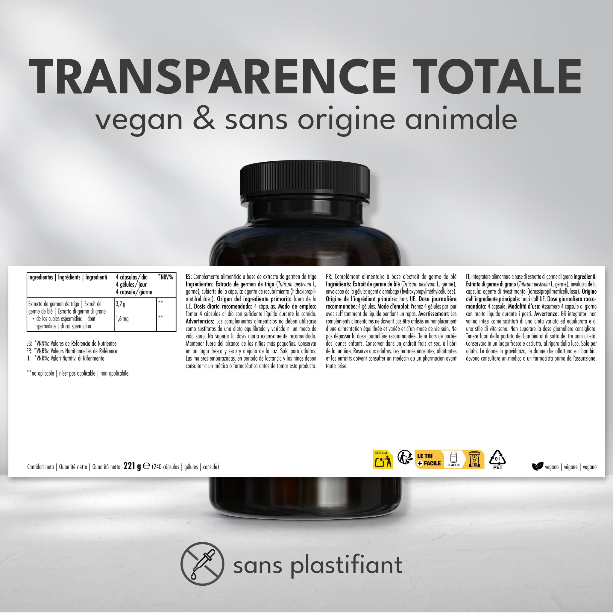 Green Naturals® Spermidine Gélules – 1,6 mg par dose journalière à partir d’extrait de germe de blé – 240 gélules pour 2 mois – Complément alimentaire – Fabriqué en Allemagne