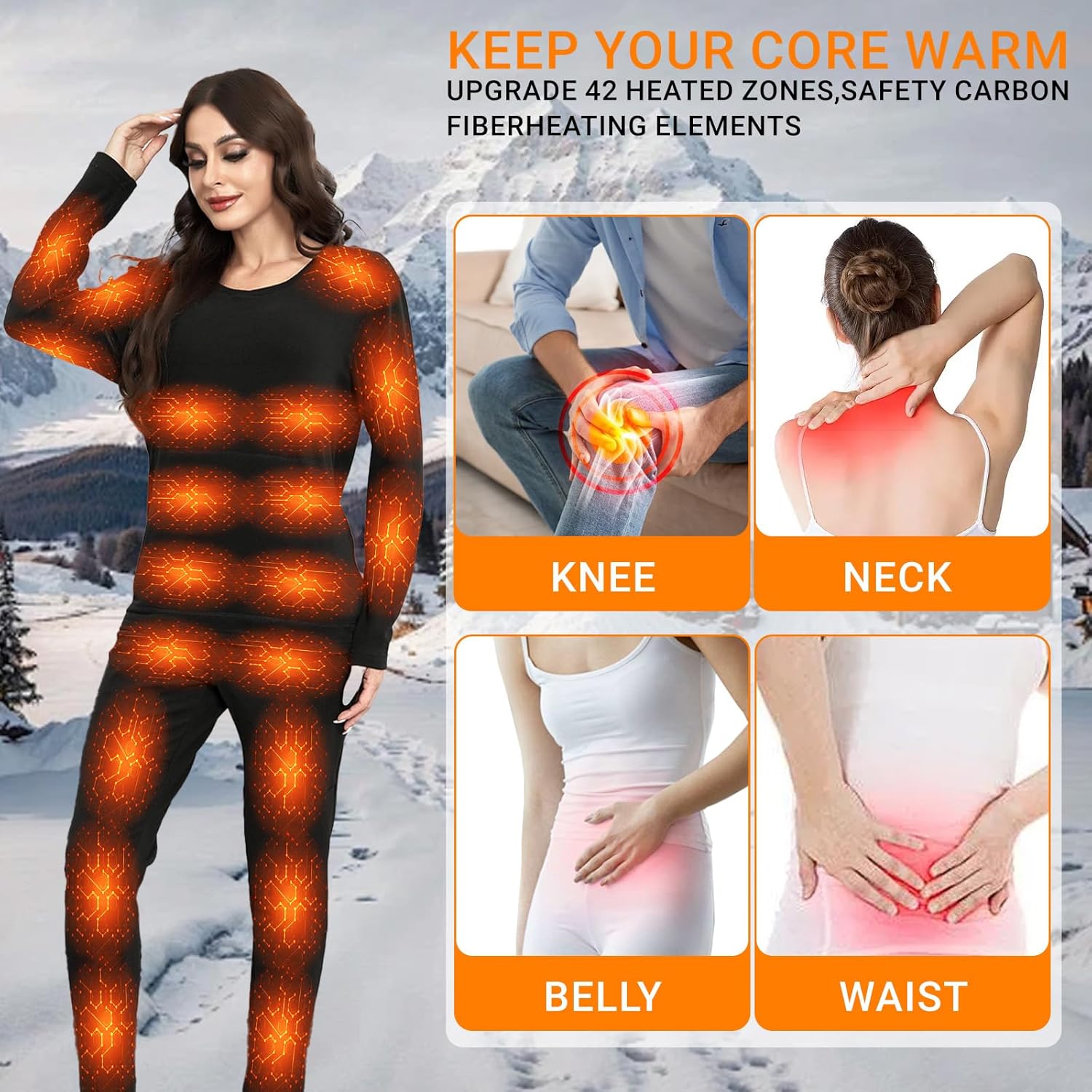 Heated Thermals Underwear Set for Men with 2 Quickly-Charging Batteries, Heated long Johns Shirts and Pants (Women, M) - Image 2