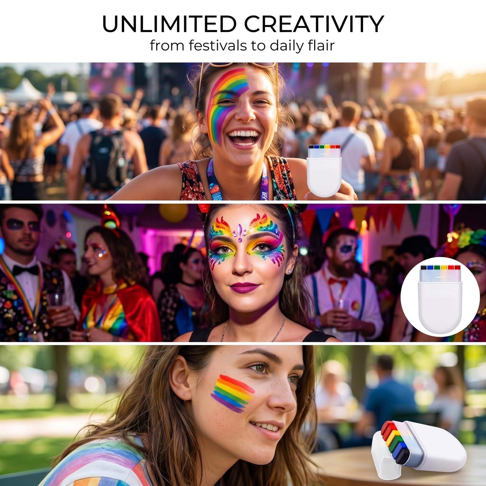 3 Pezzi 6 Colori Penna Pride,Per Feste Arcobaleno,Arcobaleno Penna,Pride Accessori Vernice Per Sfilate E Feste,Lgbt Trucco Con Bandiera Arcobaleno(A)