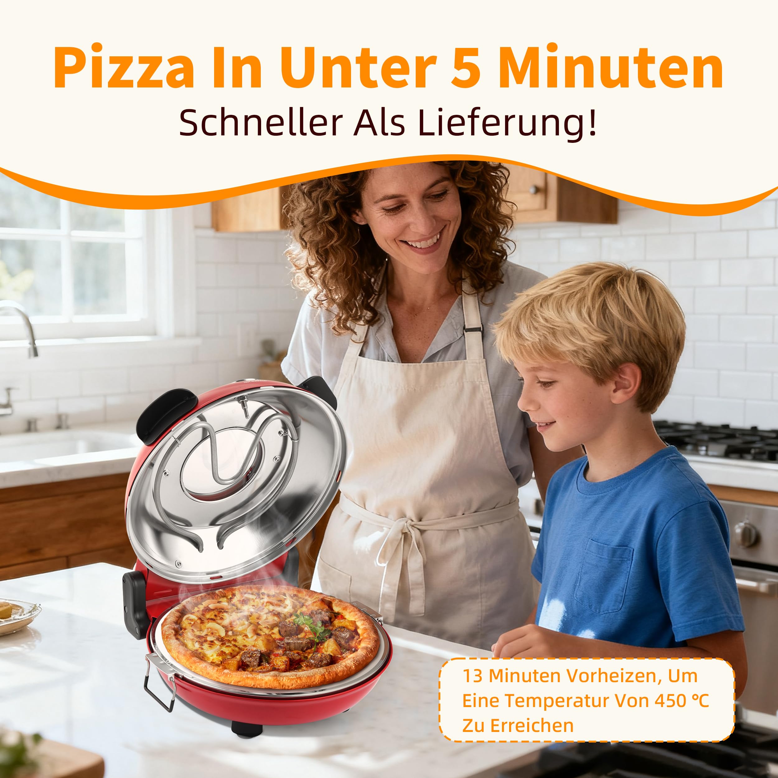 Forno per pizza elettrico, diametro 31 cm, pietra per pizza in