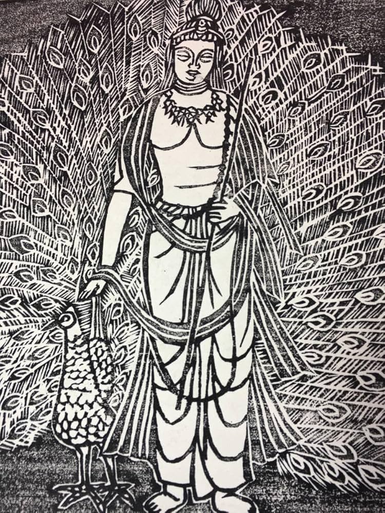 Amazon.co.jp: 金曜孔雀明王一点物木版画Y.Komatsu作家小松義正小松