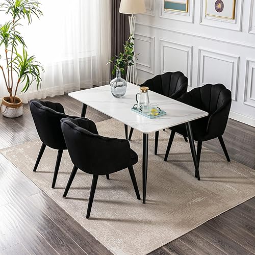 Miniatura 6 de Juego de 2 sillas de comedor de terciopelo tapizadas modernas, cómodas sillas de sala de estar con respaldo de pétalos para cocina, comedor, sala de