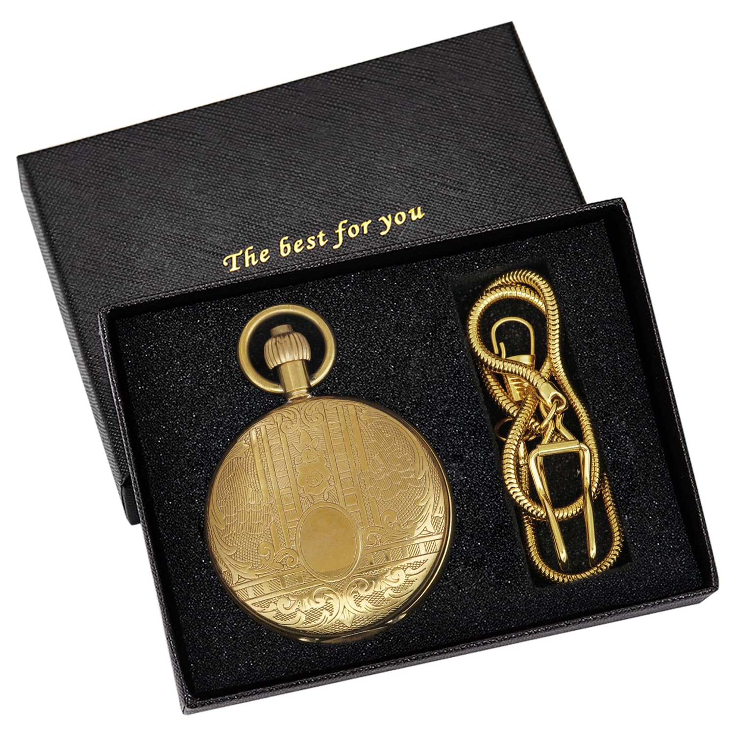 Tiong Smooth Shield Double Cover Herren Mechanische Taschenuhr, Doppelabdeckung Roman Moonlight Design Zifferblatt Kette Mechanische Taschenuhr Herren Box Mechanische Taschenuhr…