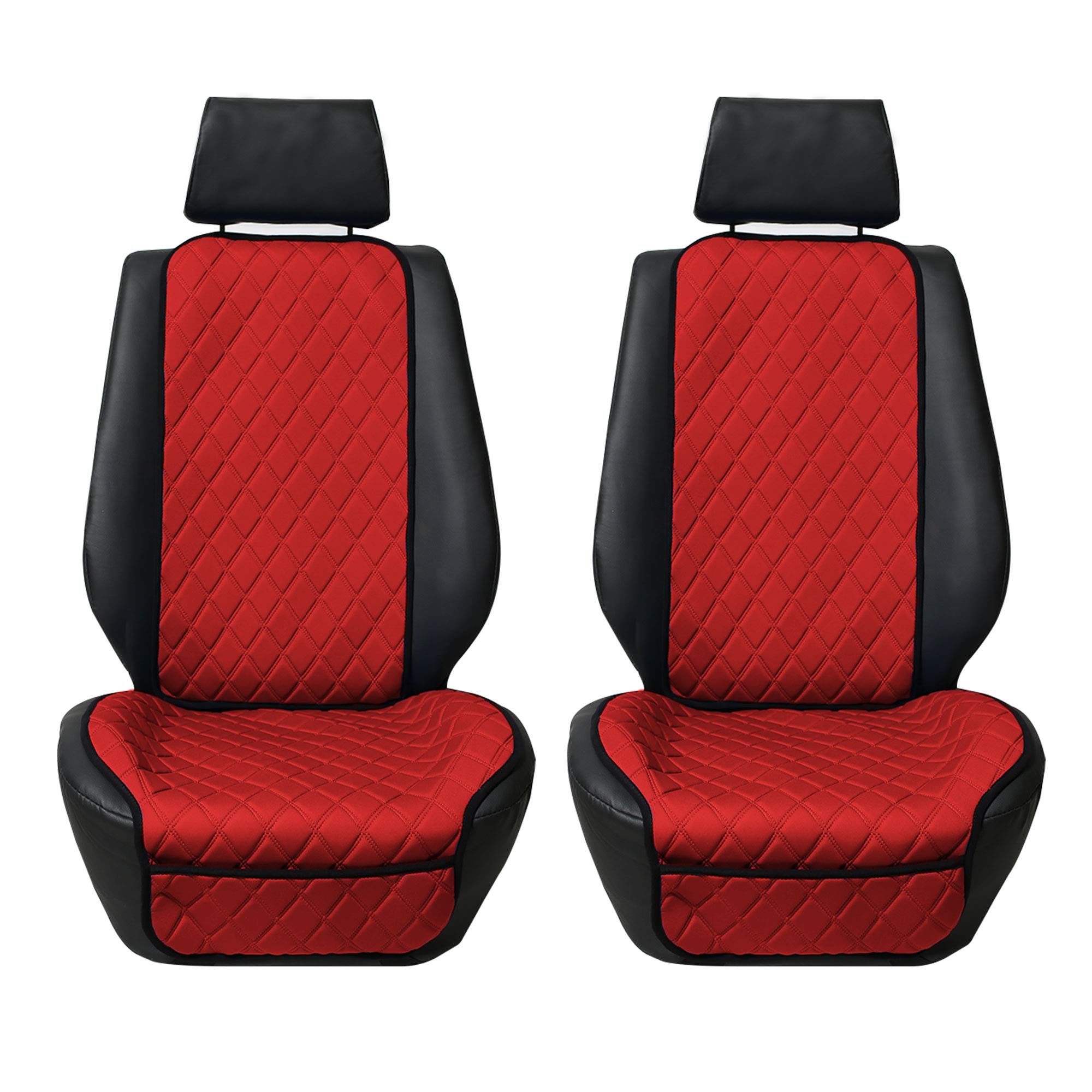 TLH Car Front Seat Protectors Air Bag Compatible Neo Supreme Luxury Diamond Design Universal Seat Covers, Red Pair