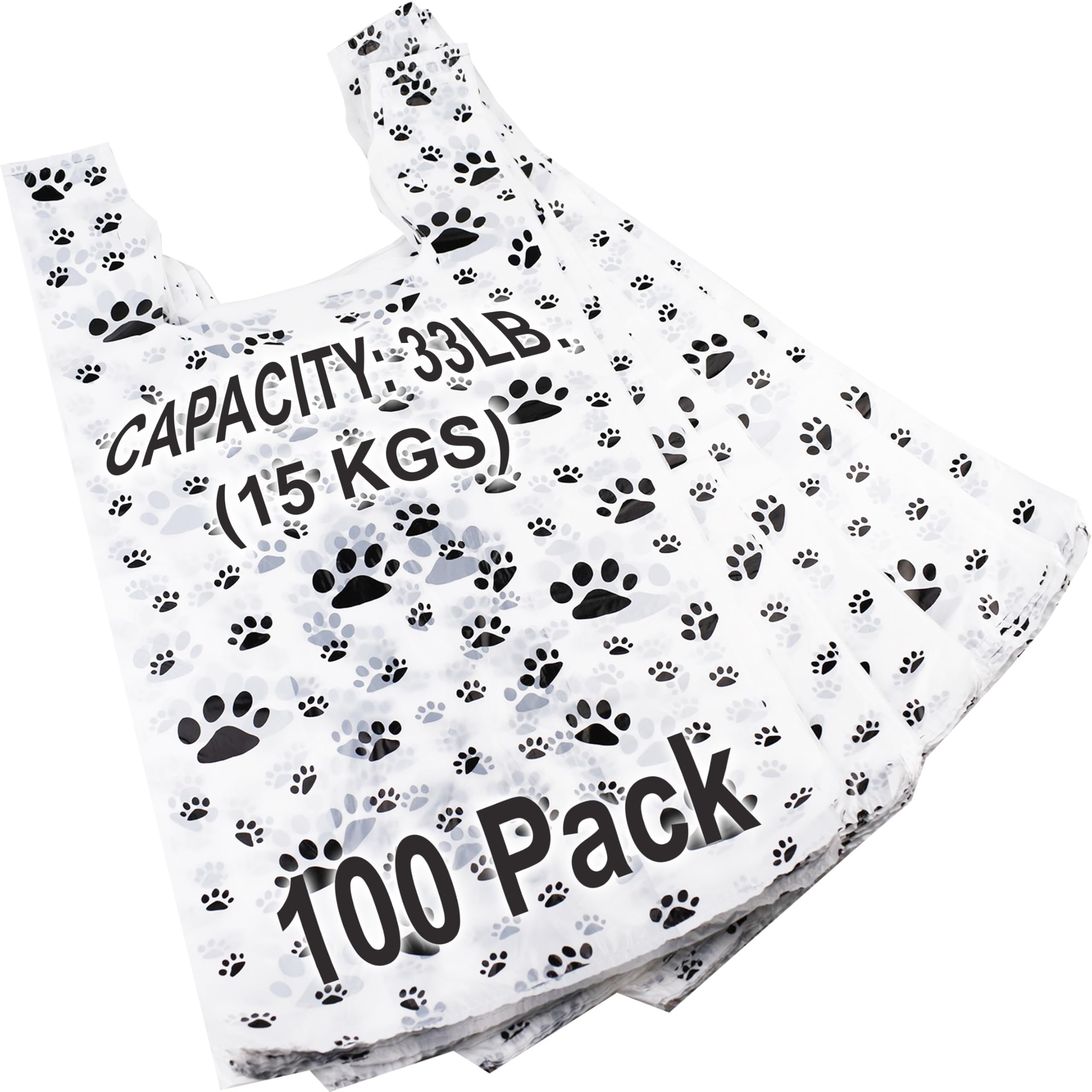 T Shirt Bags - Paw Print Bags - 100 Pack - Thank You Shopping Bag Cat or Dog Paw Print Design Plastic T-Shirt Bag 22" L x 12" W x 7"