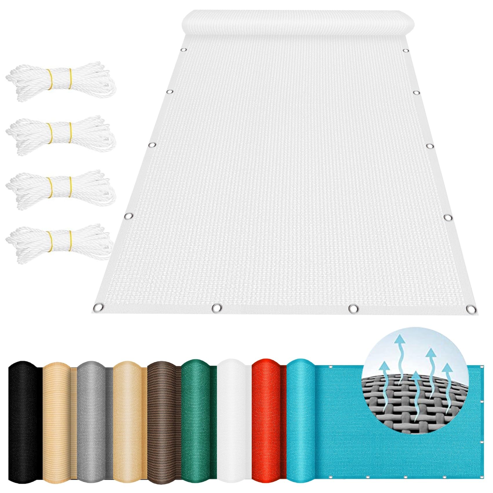 Toldo vela de sombra resistente de HDPE blanco con ojales reforzados