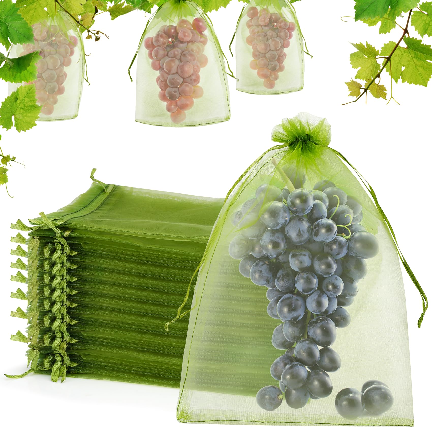 100 bolsas de protección de frutas de 8 x 12 pulgadas, bolsas de red de frutas para árboles frutales, bolsas de malla con cordón, bolsas de organza reutilizables, barrera de plagas para proteger