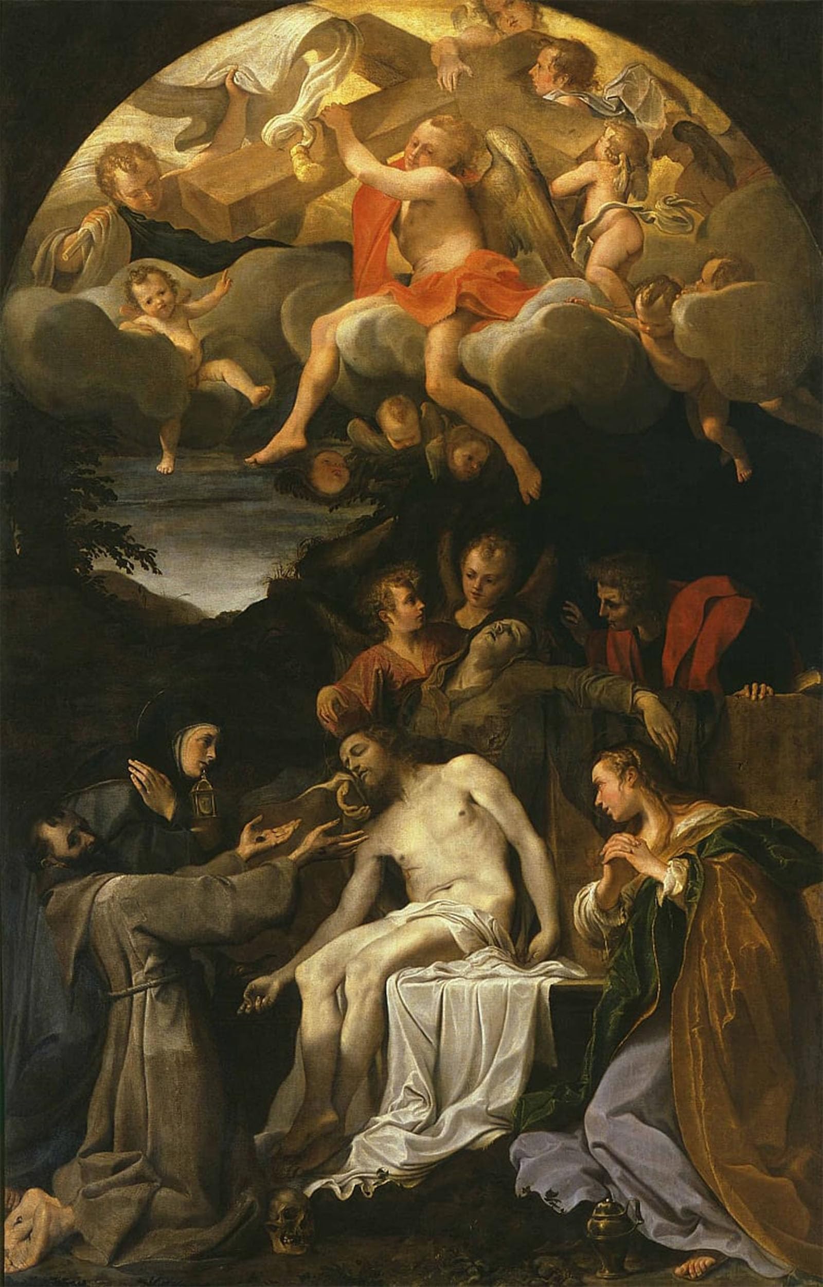 POSTERIIk Vintage Print Pop Art Landscape Artwork the Lamentation Over the Dead Christ with Saints by Annibale Carracci Art Prints for Office Home Decor 60x90cm
