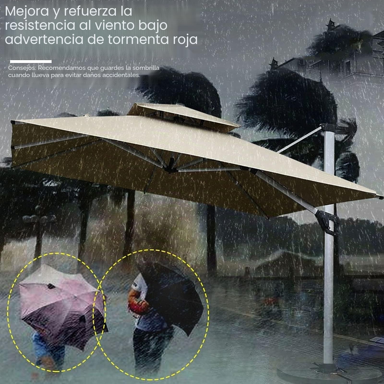 Parasol Excéntrico de Jardín, Mástil de Aluminio con Manivela, Protección UV 50+, 5 Niveles de Inclinación, Sombrilla Voladiza con Mecanismo de Manivela para Exterior, Jardín, Patio,Caqui,2.5m