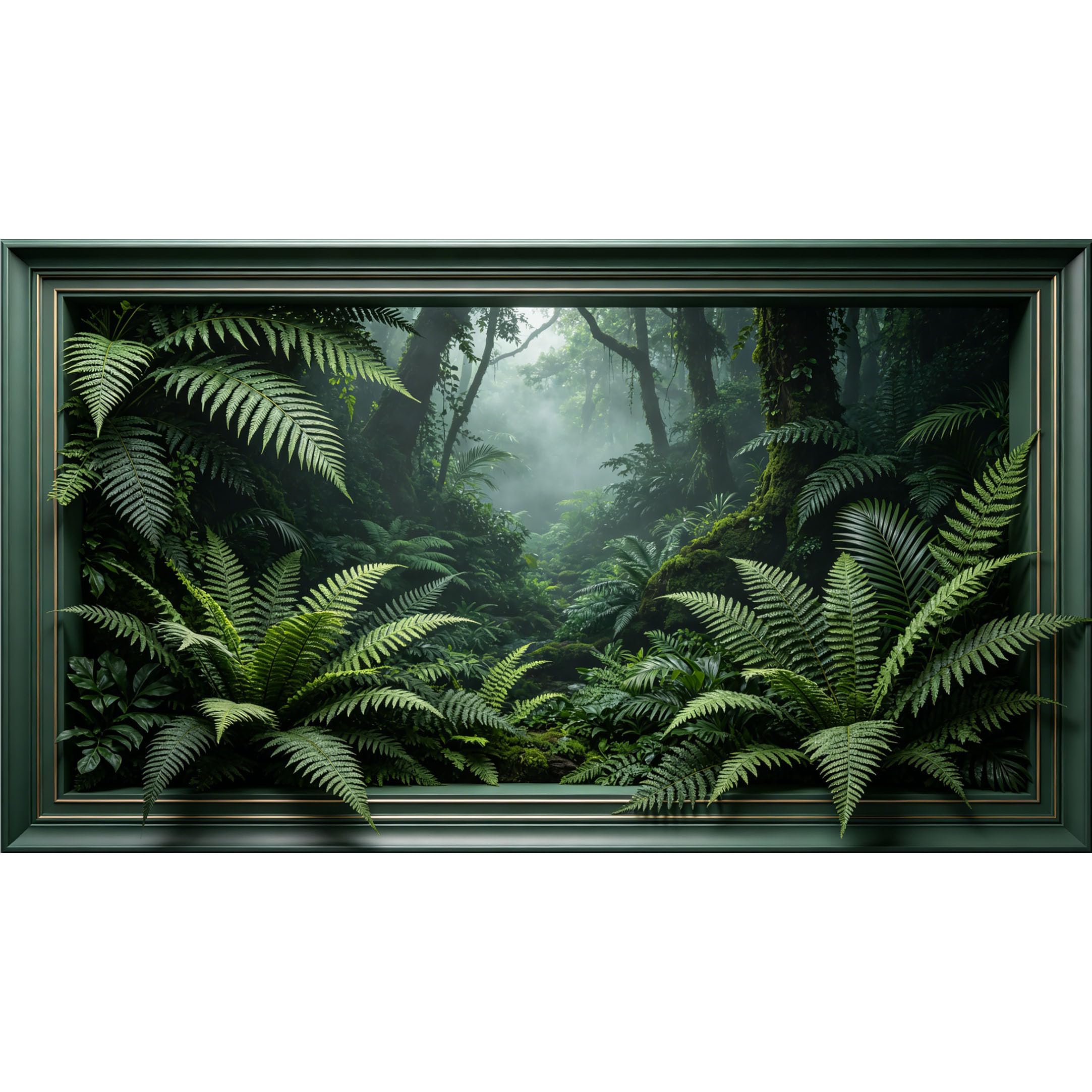 QZLITHOTIC 50×90cm3D Framed Wall Art， Tropical Rainforest Fern Botanical SelfAdhesive Mural， WaterActivated Peel & Stick Fabric Decor Wall Decal for Bedroom Living Room