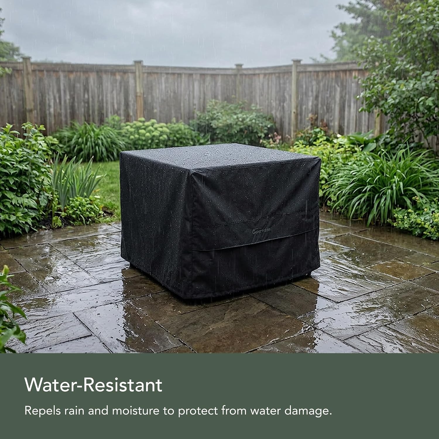 Covermates Ultima Square Ottoman Cover – Heavy-Duty 600D Polyester, Weather-Resistant, Drawcord Hem & Buckle Straps, Outdoor Patio Seating & Accent Table Protection, 18W x 18D x 18H, Ripstop Black