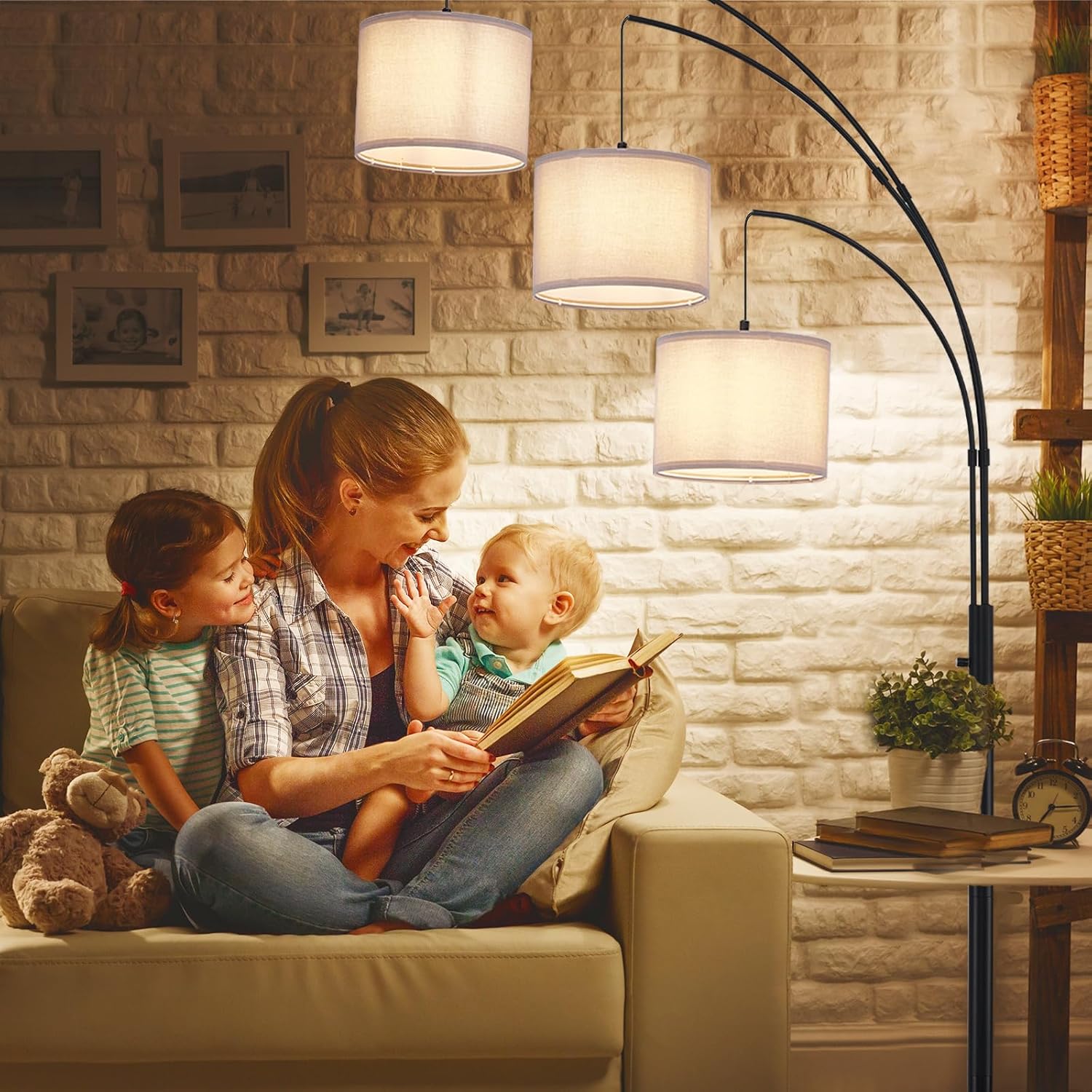 DLLT Modern Floor Lamp for Room: 3-Light Black Tree Dimmable Floor Lamps with Black Shades for Living Room - Arc Standing Lamp for Bedroom - Tall Floor Lamp for Office Corner 3 LED Bulbs Included