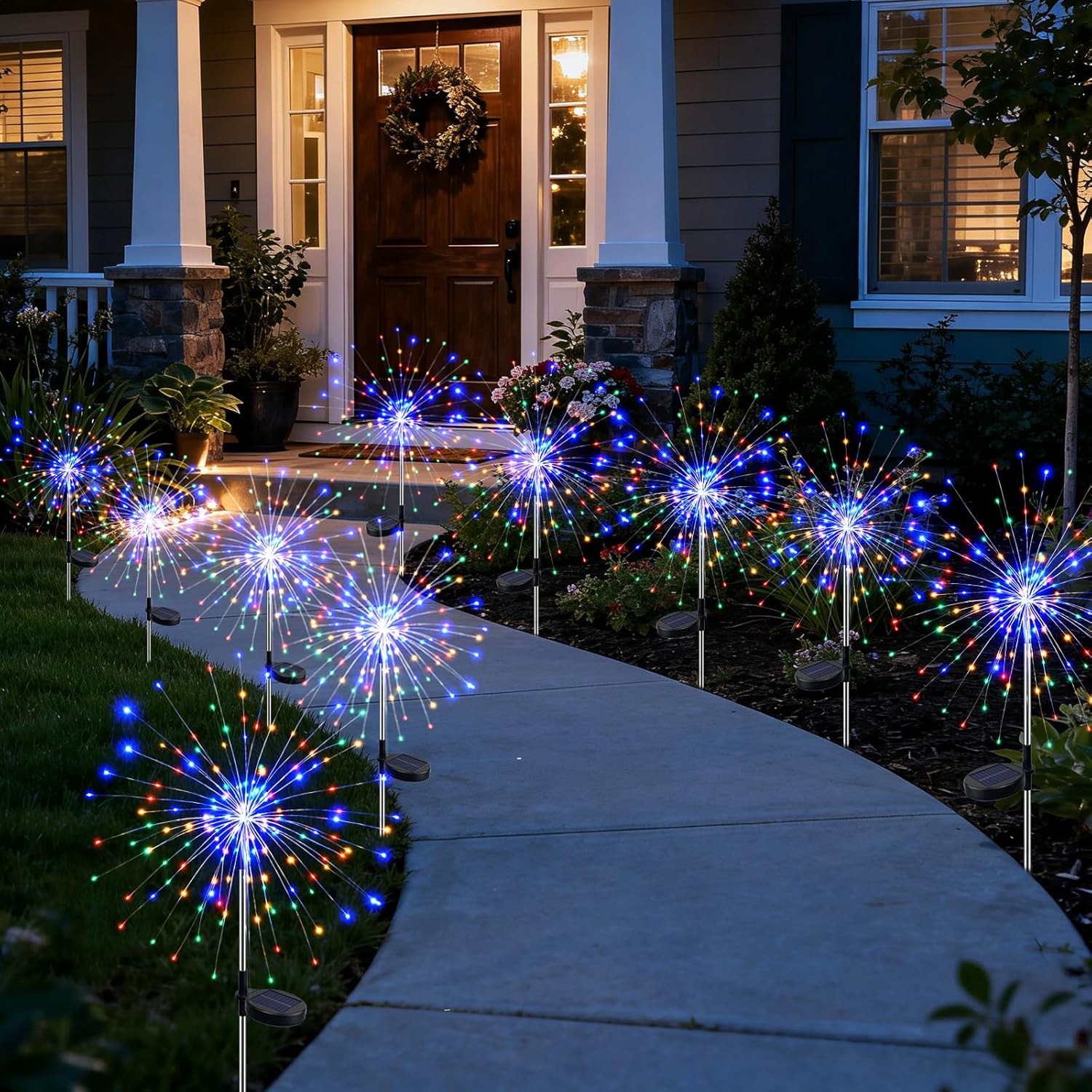 btfarm 10 Pack Solar Garden Lights Outdoor, 8 Modes Firework Lights Solar Powered, Waterproof Twinkle Fairy Light Outside for Yard Patio Pathway Pool Christmas Party Decorative, Multicolor
