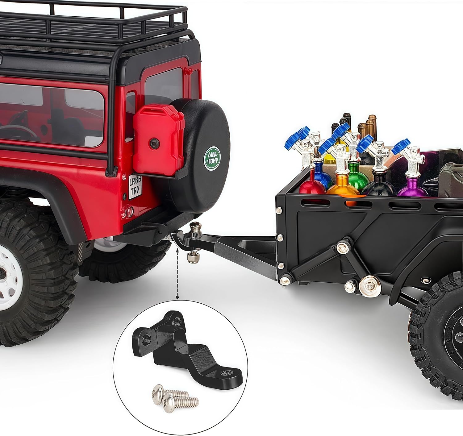 AMK Aluminum 1/18 1/24 RC Trailer, CNC Machined RC Utility Trailer with Ball Head Hitch, 1/18 1/24 Scale RC Crawler Trailer for TRX4M SCX24 Redcat Ascent-18 with Wheels & Suspension (Black)