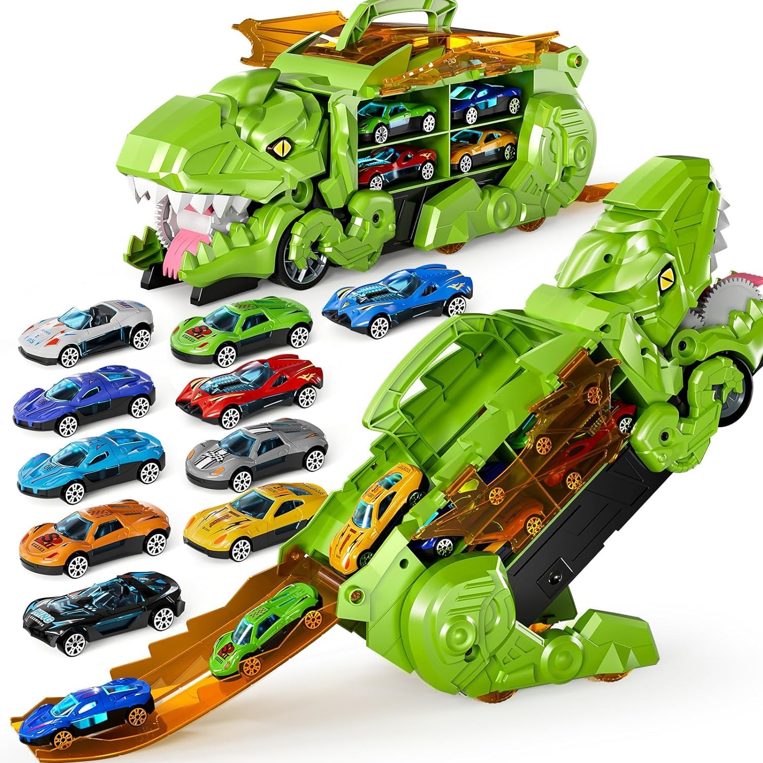2024 New Toddler Dinosaur Truck Set for 3-7 Year Old Boys - Cars Track With Die-Cast Toys, Transforms Into Dino - Birthday Gift
