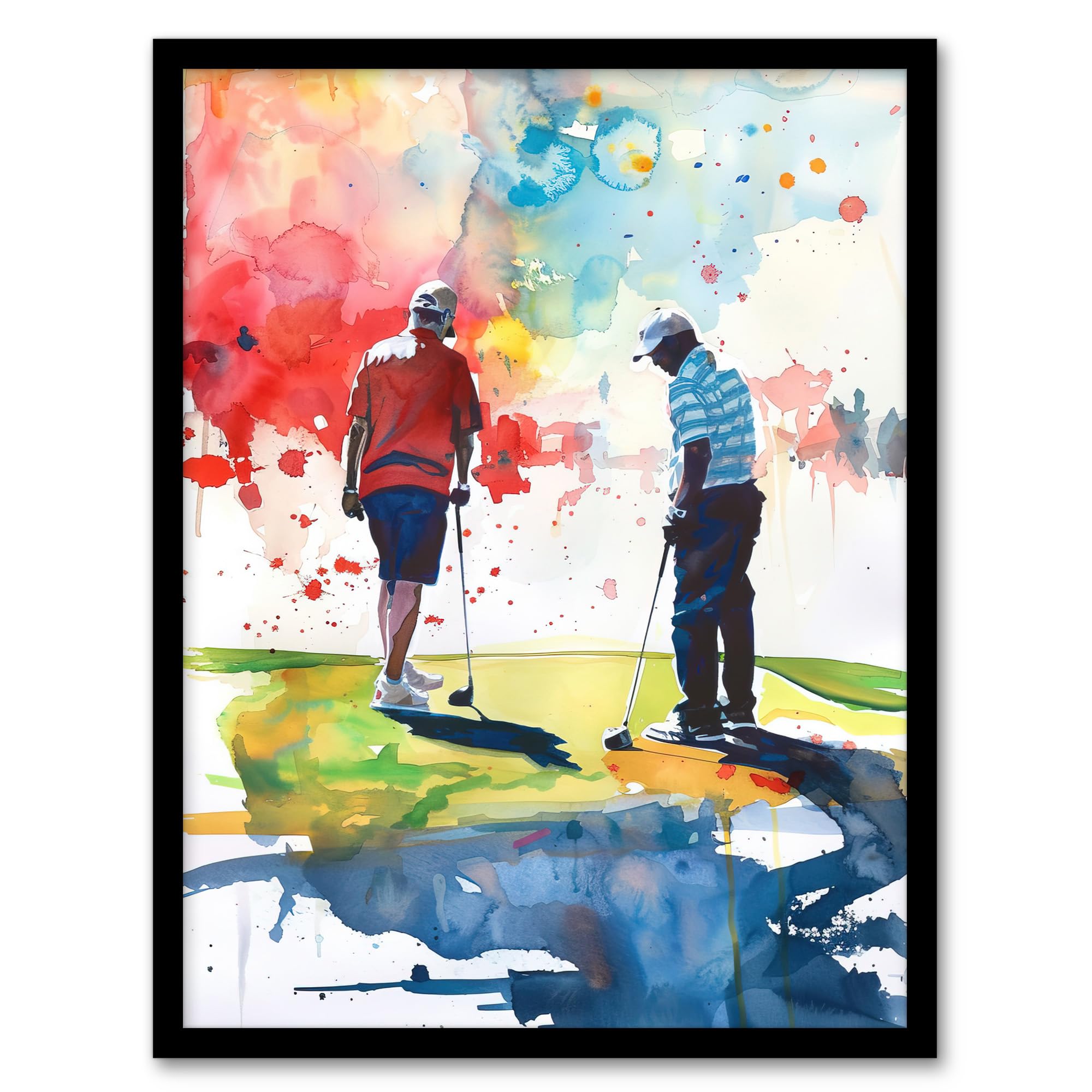 Artery8 - Framed Art Print - Watercolour - A4 - Golfing Putting