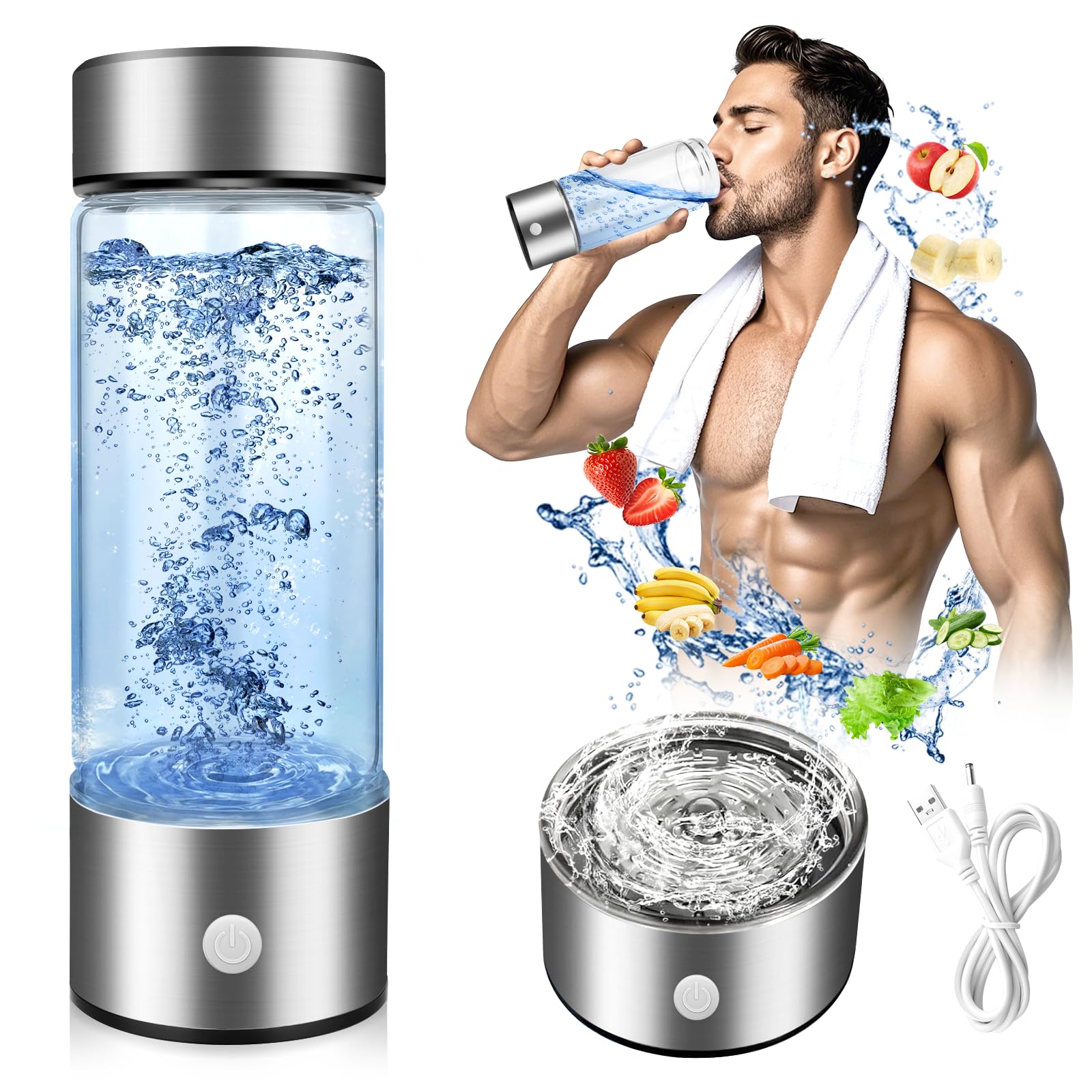 1,5 litri Hydrogen Water Bottle, Portatile Acqua Idrogeno Molecolare con Tecnologia Spe-Pem, Bottiglia Per Idrogeno Rapida da 6 Minuti per Casa e In Viaggio