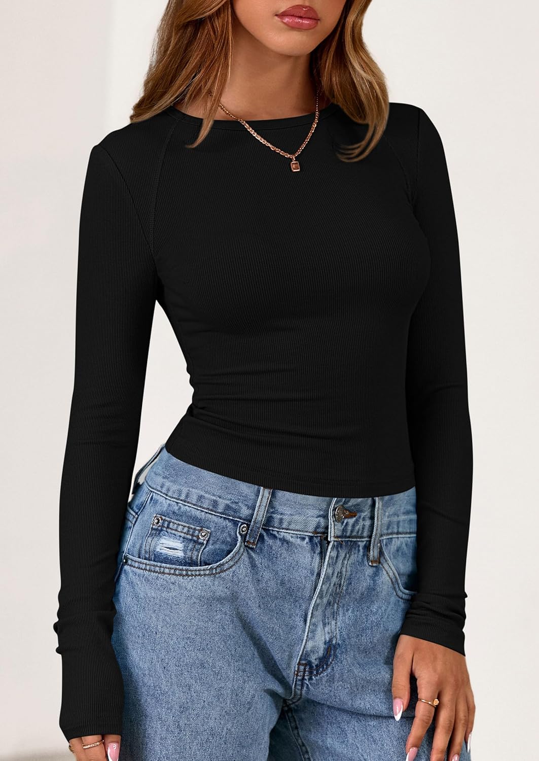 PRETTYGARDEN Long Sleeve Shirts for Women Fall Going Out Tops Casual Ribbed Knit Slim Fitted Basic Tees Y2K Spring Clothes - Image 2