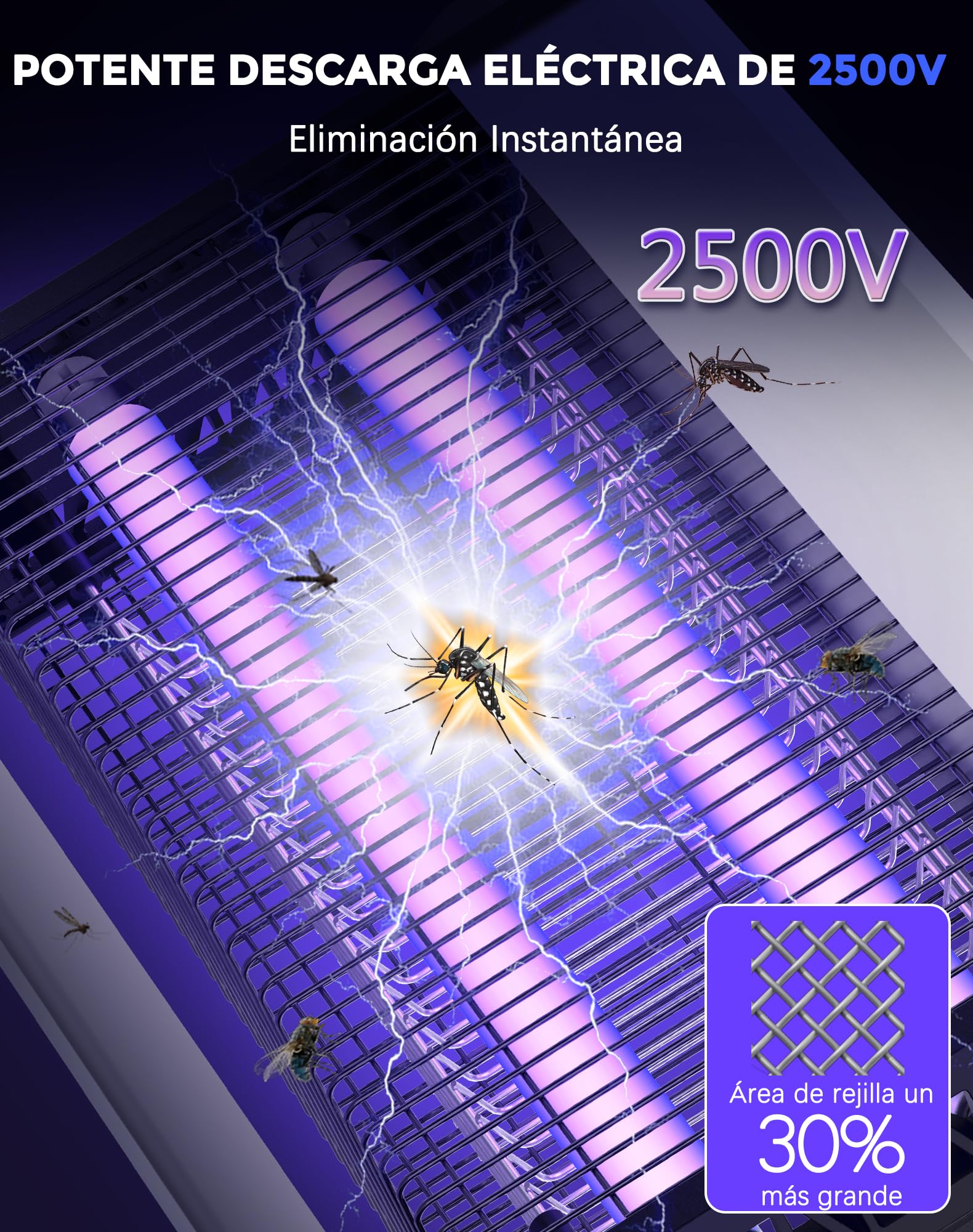 Matamoscas Eléctrica 20W, Lámpara Antimosquitos de 2500V, Mata Insectos, Cobertura 100㎡, Destructor de Moscas Silencioso, Material Ignífugo V0 para Interior, Hogar, Cocina, Oficina y Dormitorio