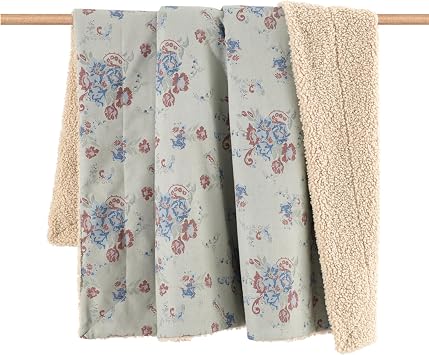 Tasha Polizzi for Paseo Road Rosabel Floral Throw Blanket, 50x60 inch, Washed Denim Throw, Teddy-Backed Soft Boucle Reverse Side, Plush Cozy Western Blanket for Bed, Couch, Sofa