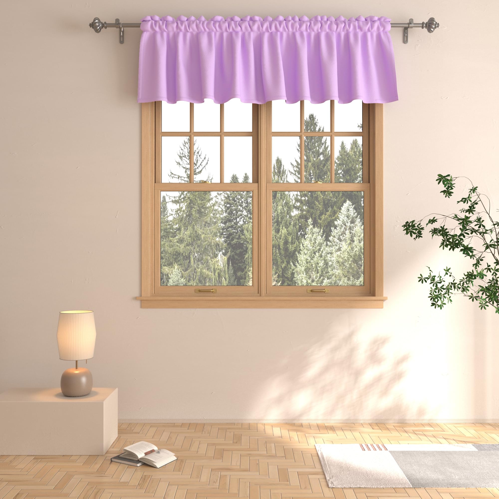 Cenefa lila para oscurecer habitaciones y ventanas pequeñas con panel corto de triple tejido