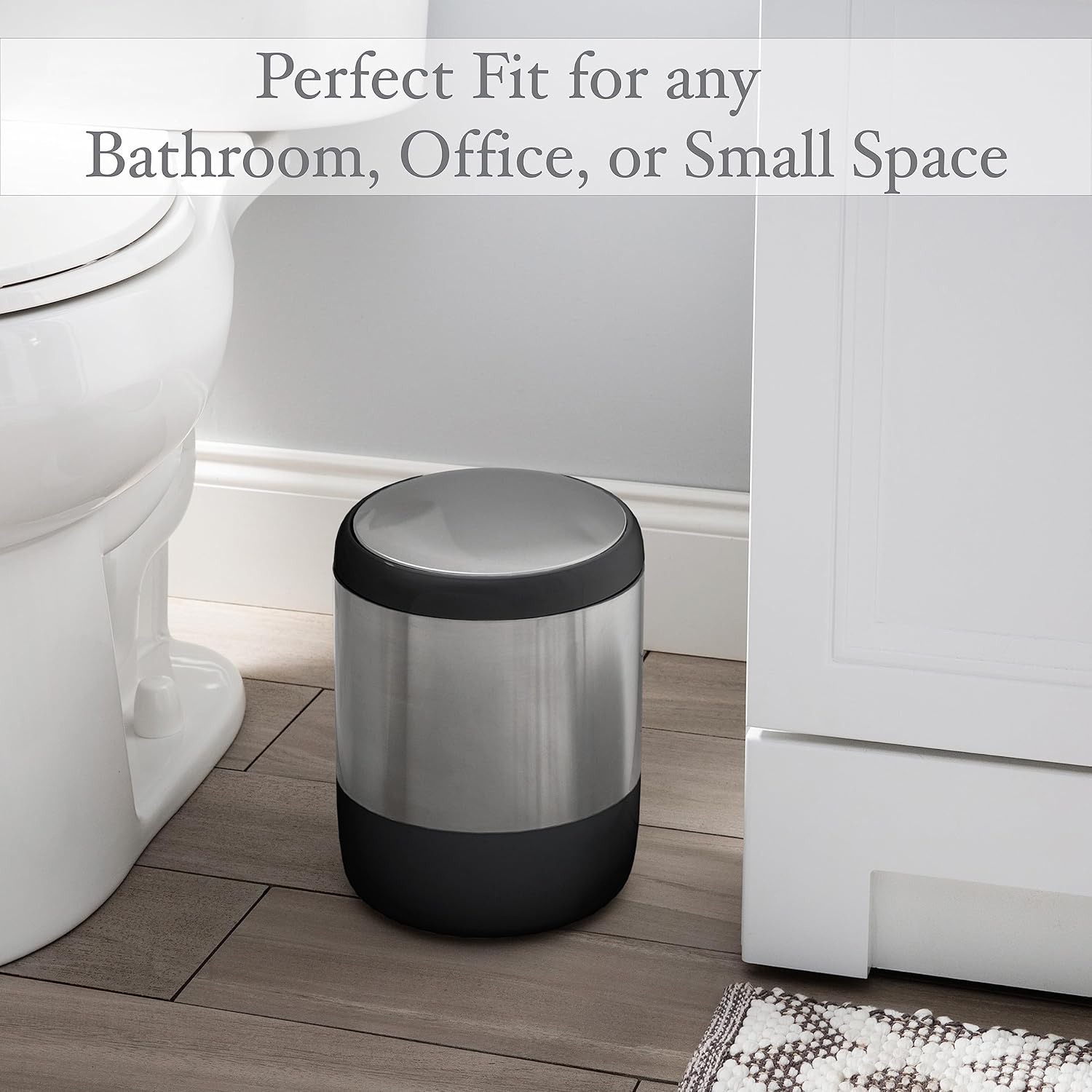 Bath Bliss Smooth Matte Stainless Waste Bin and Toilet Brush | Dimensions: 7.9" x 7.9" x 9.8"- Wastebasket | Dimensions: 4.7"x 4.7"x 16.5"- Toilet Brush| Bathroom Accessories | Black