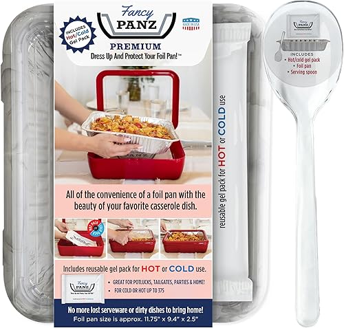 Fancy Panz Viste y protege tu bandeja de aluminio, fabricada en Estados Unidos. Paquete de gel calientefrío, una sartén de papel de aluminio de