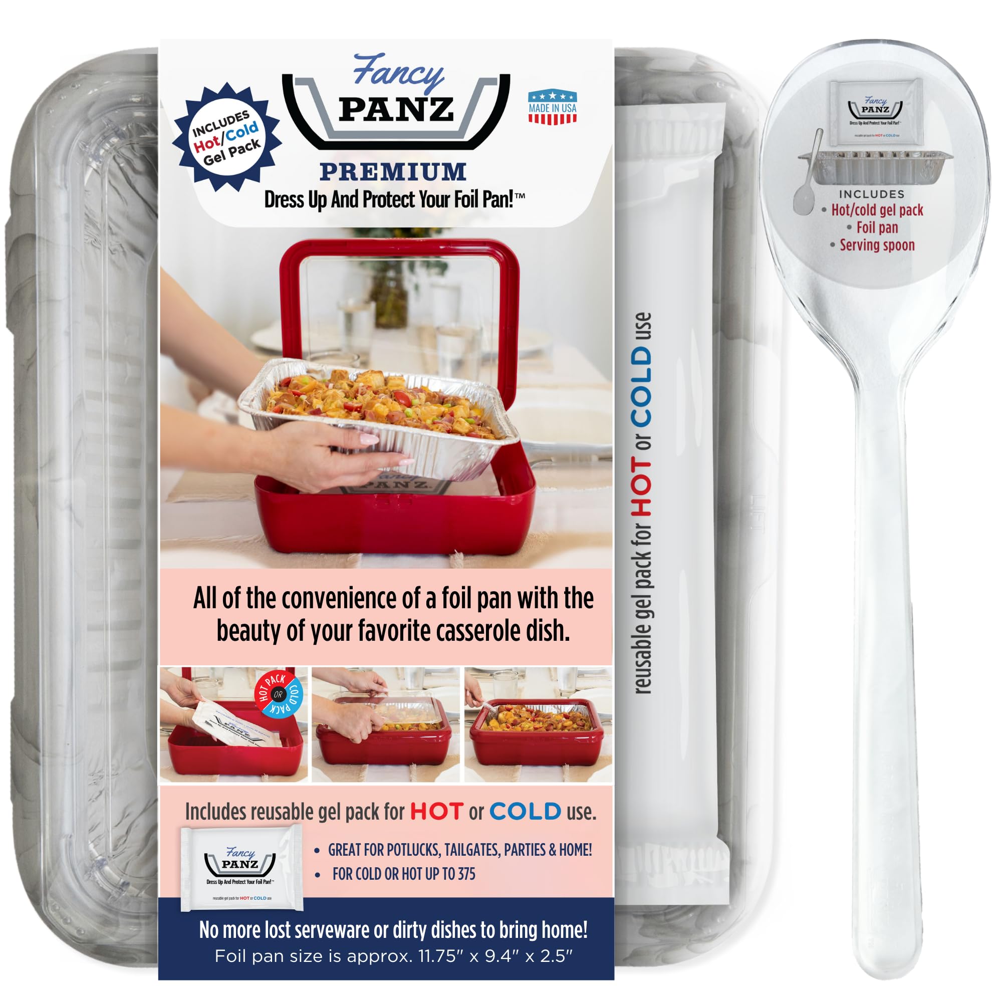 Fancy Panz Premium, Serving Tray for Food, Made in the USA Foil Pan Carrier, Stackable Aluminum Pan Holders, Travel Casserole Carrier, Marble