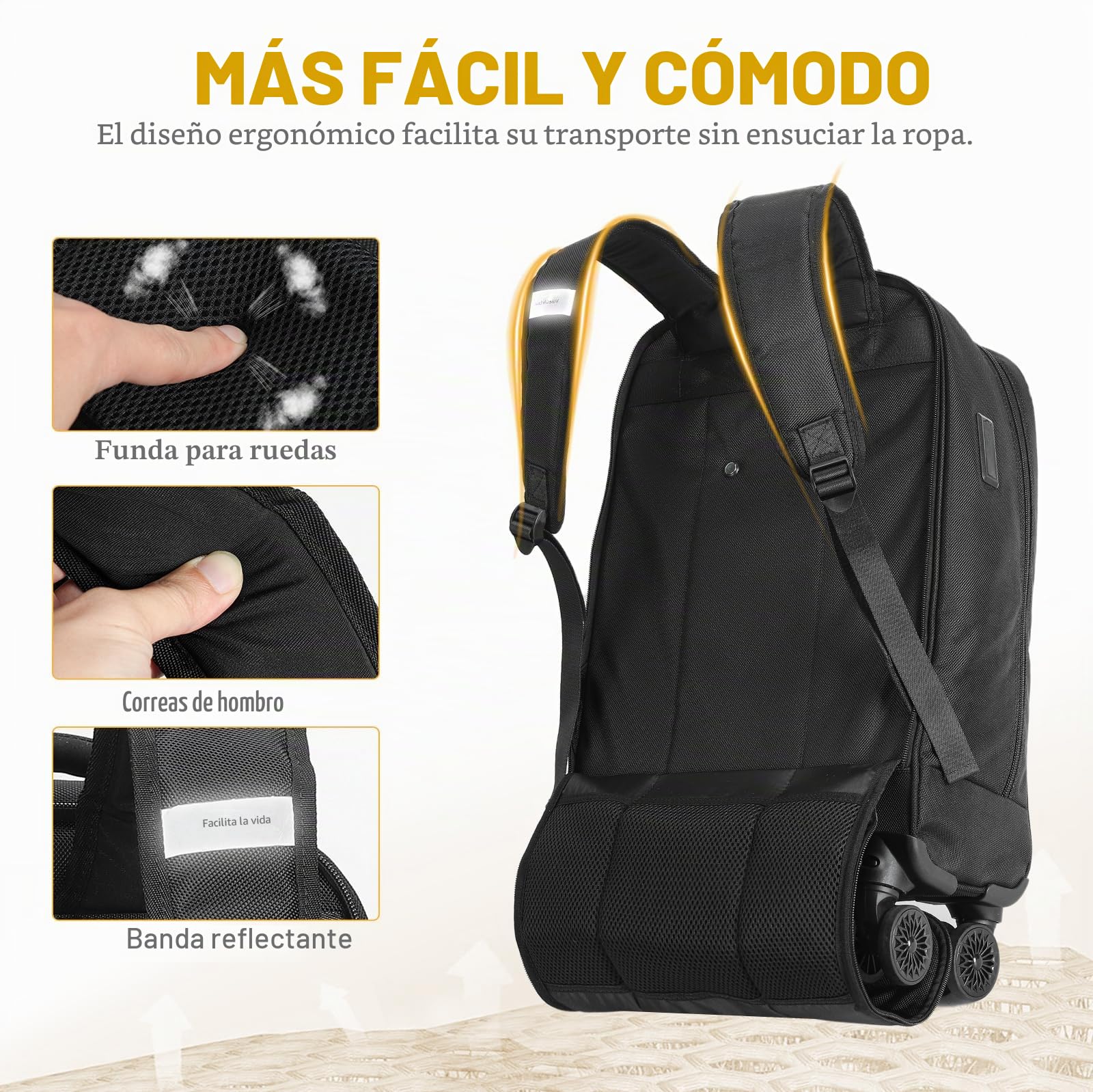Ponhog Mochila con Ruedas - Mochila para portátil de 17 Pulgadas con 4 Ruedas giratorias Mochila de Viaje para Mujeres Hombres
