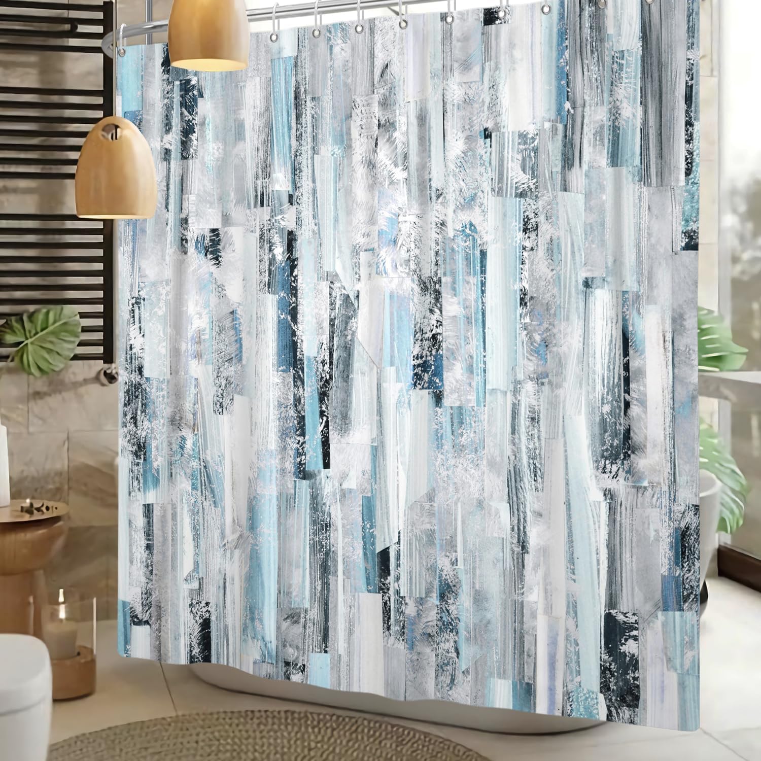 Tender Pink Art Abstract Shower Curtain, Grunge Style Brushstrokes Oil Painting Image Print Shower Curtain, Retro Fashion Creative Modern Painting Curtains for Bathroom Decor 72x78 inch
