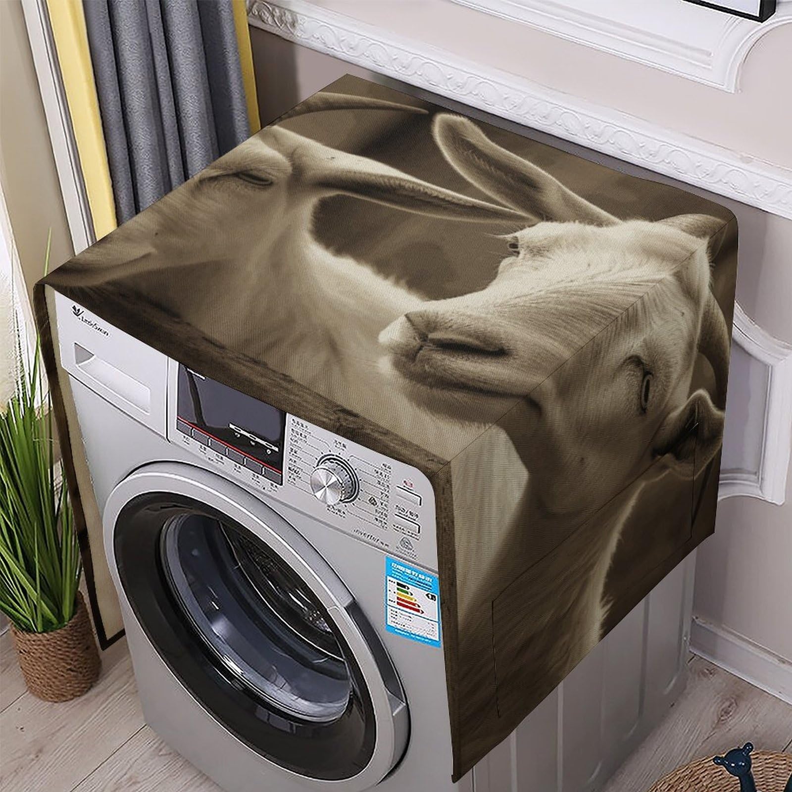 Fodpand White Washing Machine Cover For Top Load Dustproof Goat Washer And Dryer Cover With Storage Pockets Household Appliance Covers Washable Top Protector Mat Pad For Laundry & Kitchen