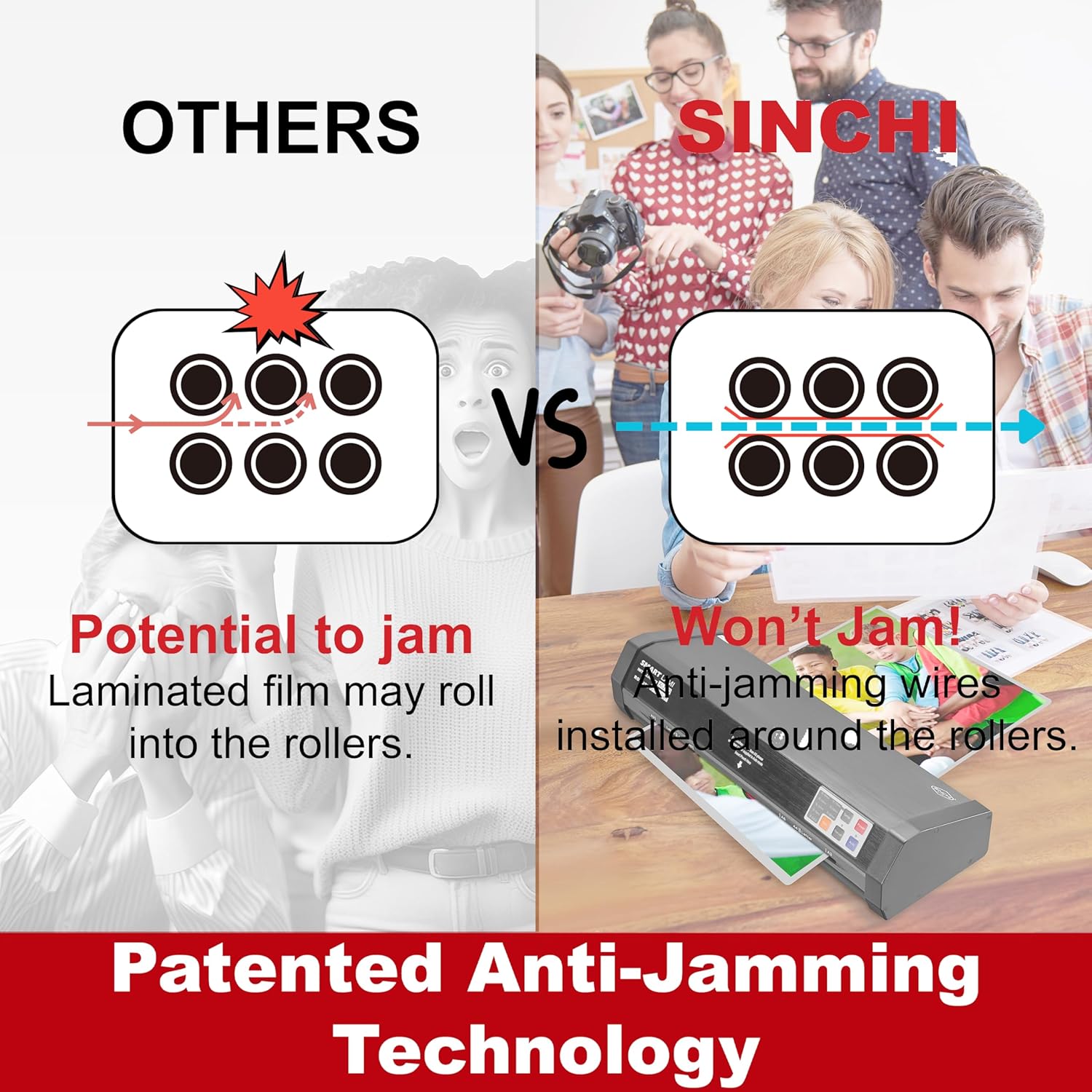 SINCHI 6-Roller Auto Sense Laminator, 13-Inch 3–10 Mil Thermal Machine, 50-Second Warm-Up, 47 in/min, Never-Jam Heavy Duty, Office & School, 11×17"