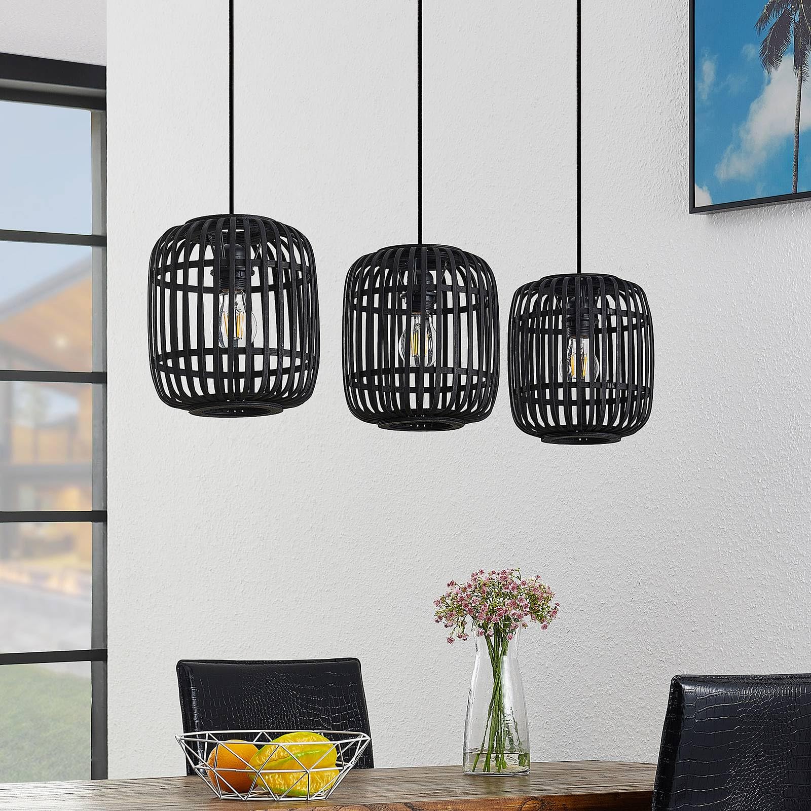 Lámpara colgante 'Canyana' (Tradicional) en Negro hecho de Madera e.o. para Salón & Comedor (3 llamas, E27) de Lindby | lámpara colgante de madera, lámpara colgante, lámpara, lámpara de techo, lámpara