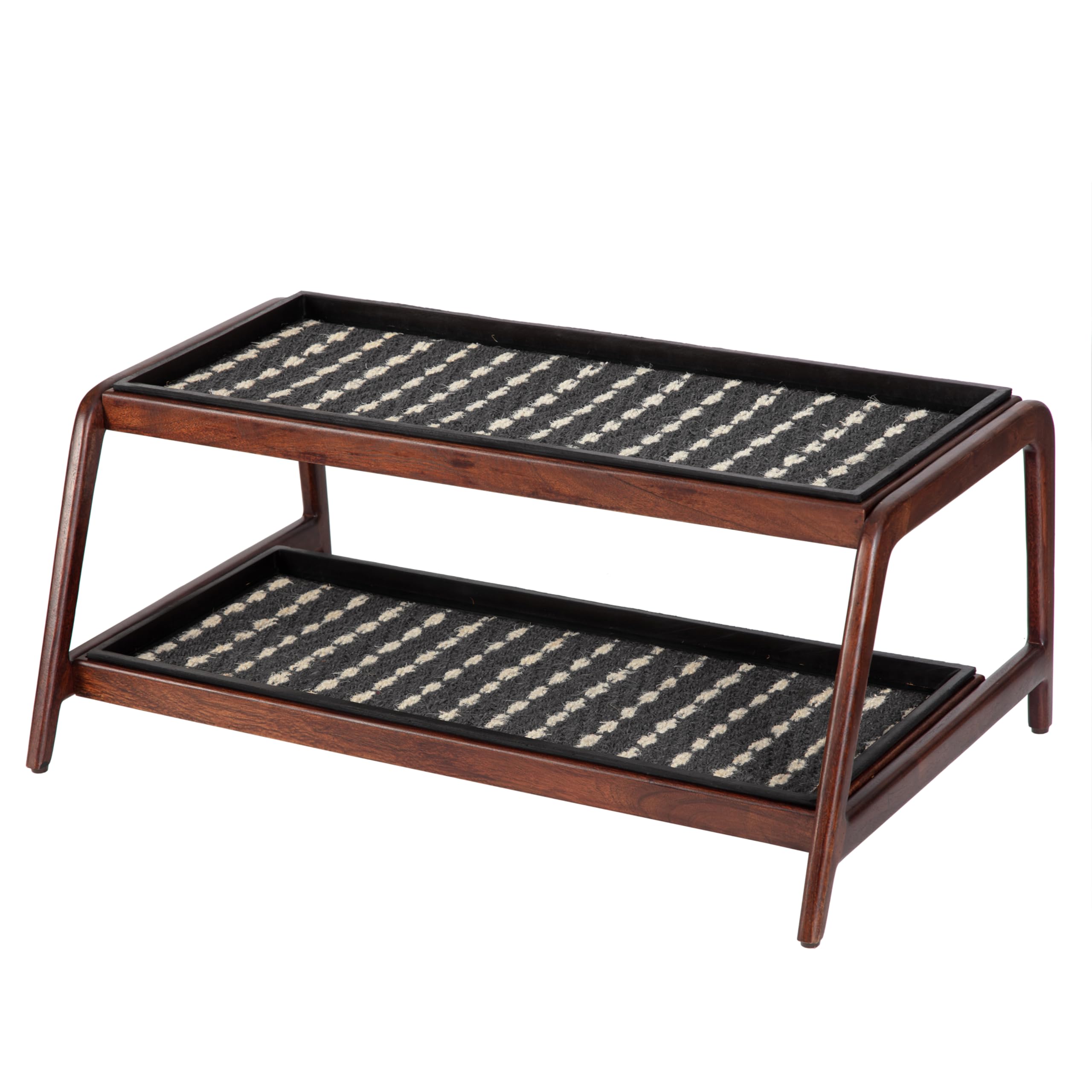 Anji Mountain 2-Tier Solid Wood Boot/Shoe Stand with Natural Rubber tray and coir insert, Fits 6 Pair (36.5