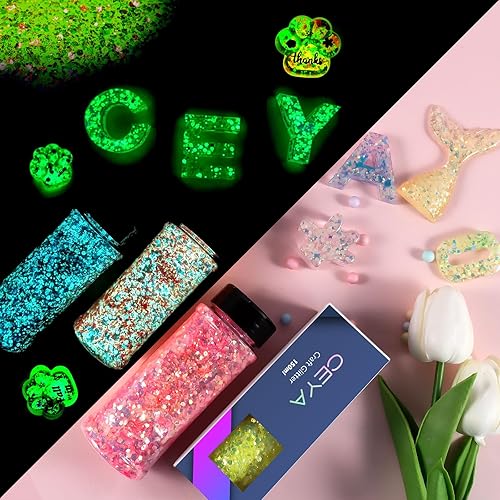 Miniatura 7 de Ceya Brillantina que brilla en la oscuridad, 2.8 onzas2.82oz, mezcla de purpurina gruesa luminosa blanca, copos de polvo fino, lentejuelas
