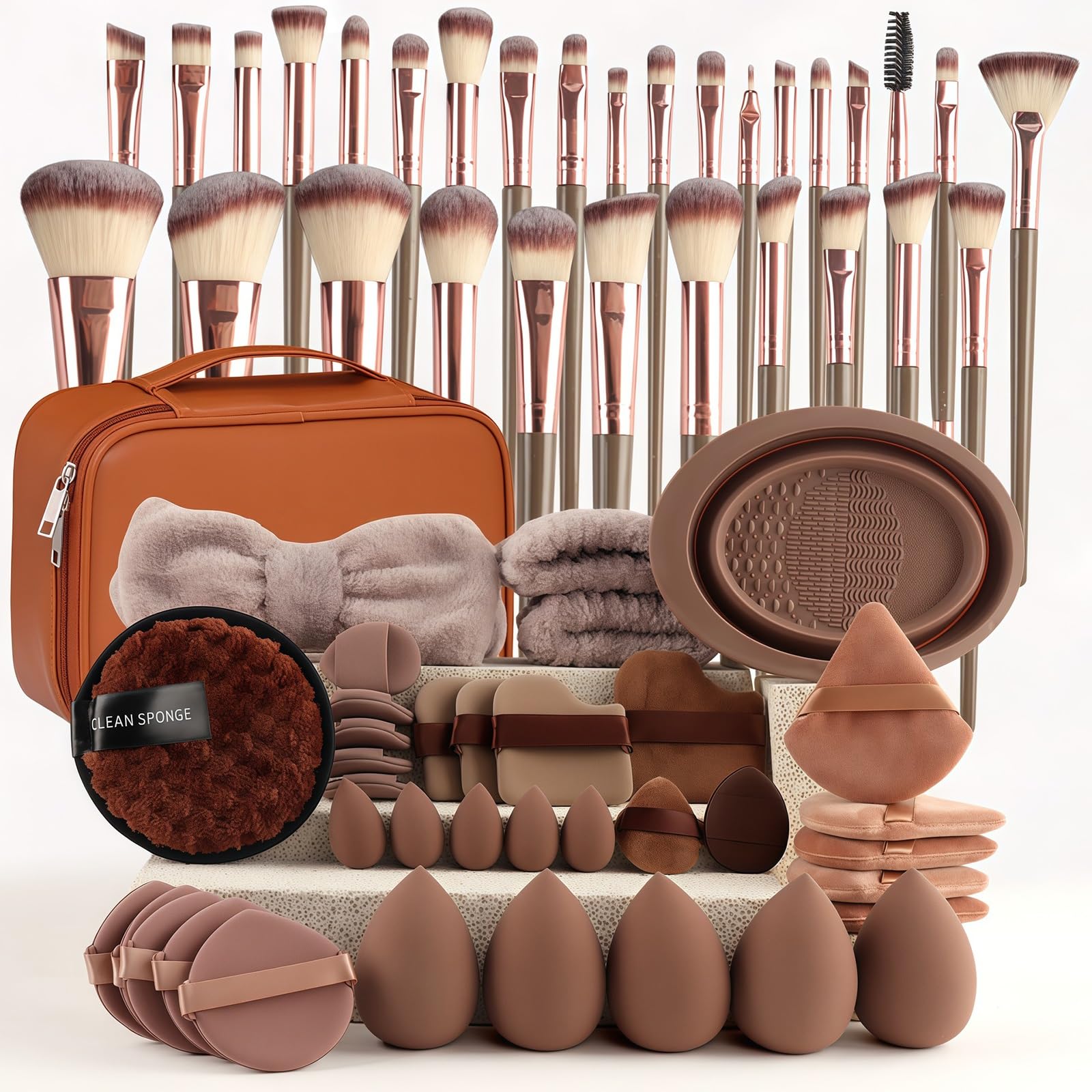 Make-up Pinselsatz mit luxuriösen Farbverlaufsborsten und edler Roségold Akzentierung - Kompletter Kosmetik Pinsel-Set für Anfänger und Profis inklusive Schminkpinsel und Konturpinsel