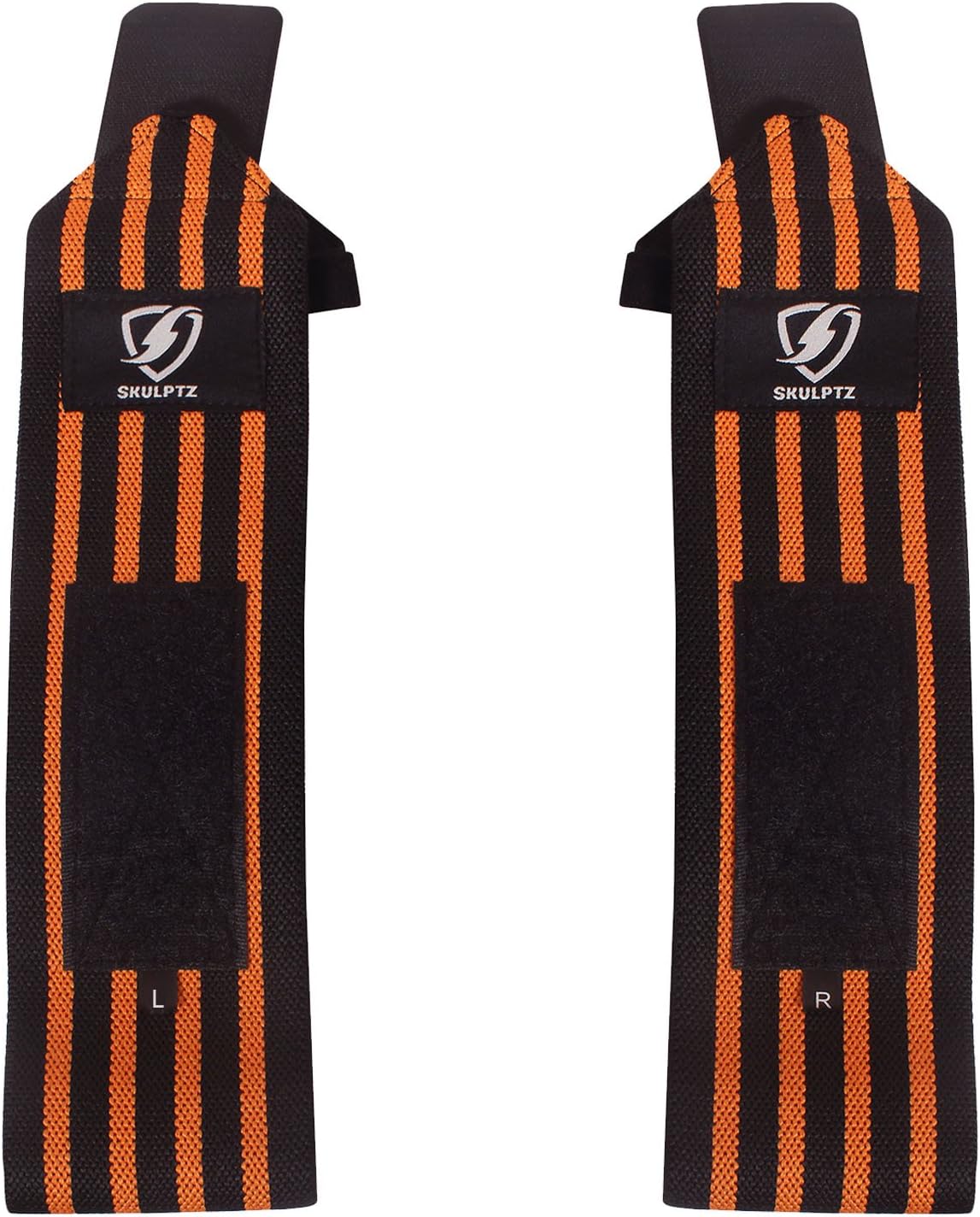 SKULPTZ Heavy Duty Gym Weight Training Cross Fit Powerlifting Wrist Wrap Support (Pair) (Competition Grade) - Orange