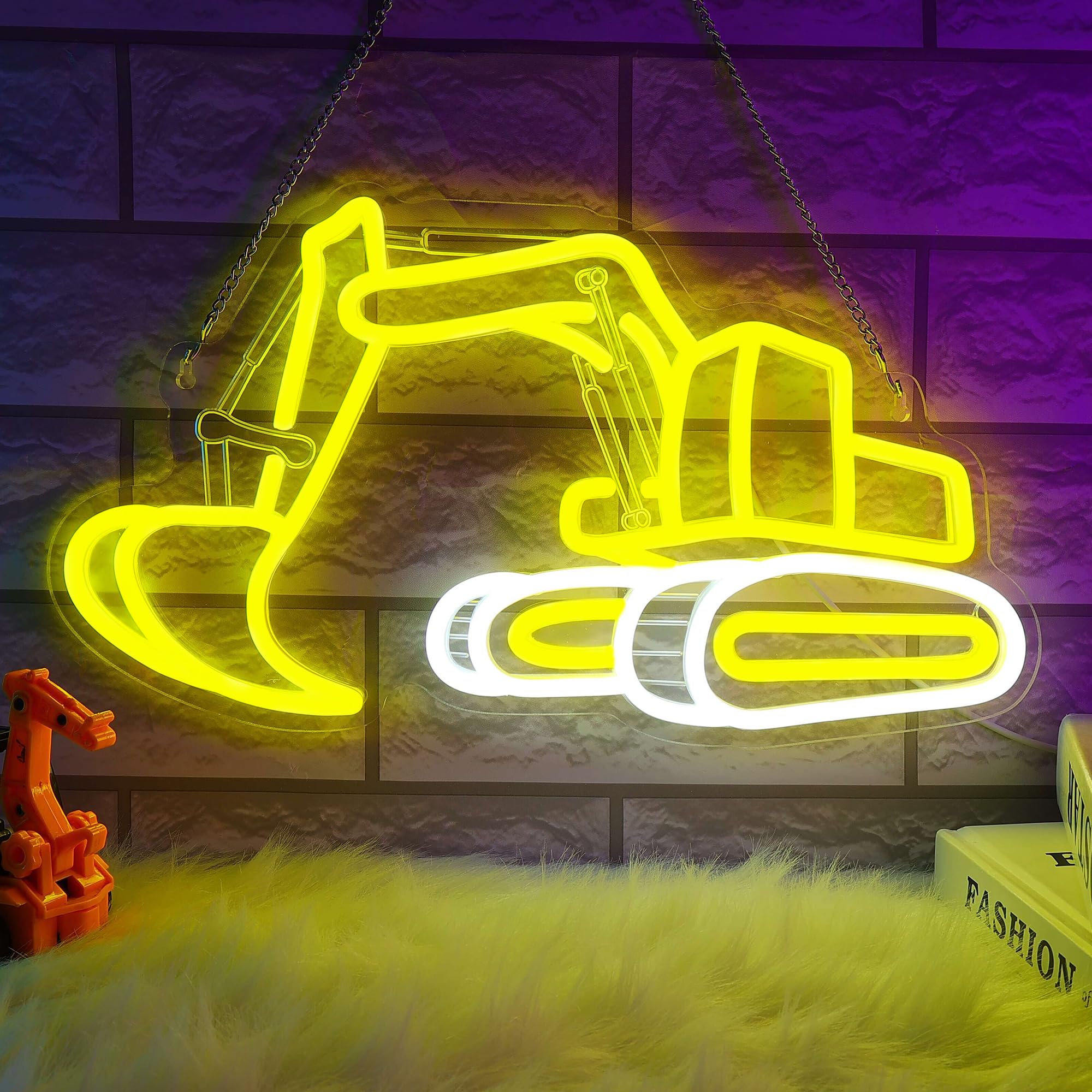 Excavator Neon Signs for Wall Decor, Digger Neon Lights for Bedroom, Neon Wall Light Suitable for Living Office Game Room Christmas Excavator Toy Gift 5V USB Power with Hanging Chain Hooks