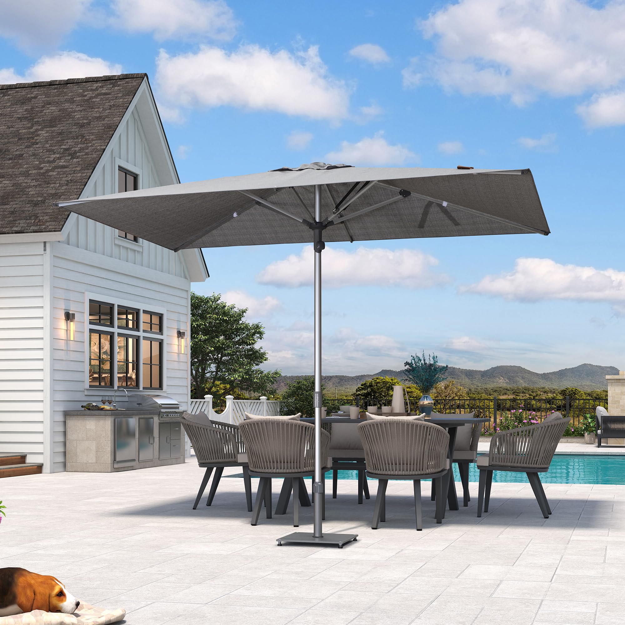 PURPLE LEAF Patio Market Umbrella 6' x 10' Business Semi Auto Lift, Gray