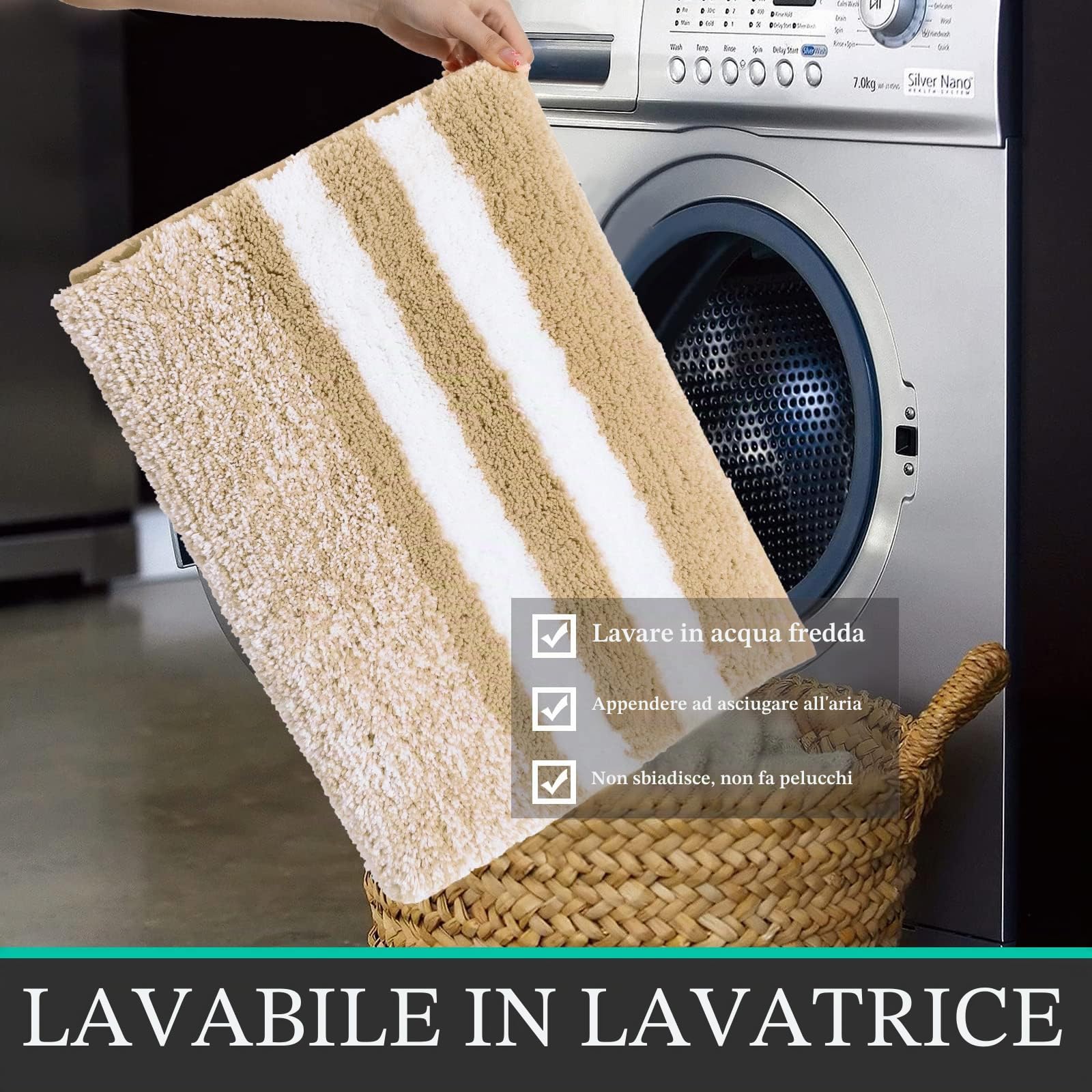 Pauwer Set di 3 tappetini da bagno ultra spessi, con fondo antiscivolo, assorbenti, tappetini da bagno e tappetino per WC, facili da pulire, lavabili in lavatrice, colore: beige