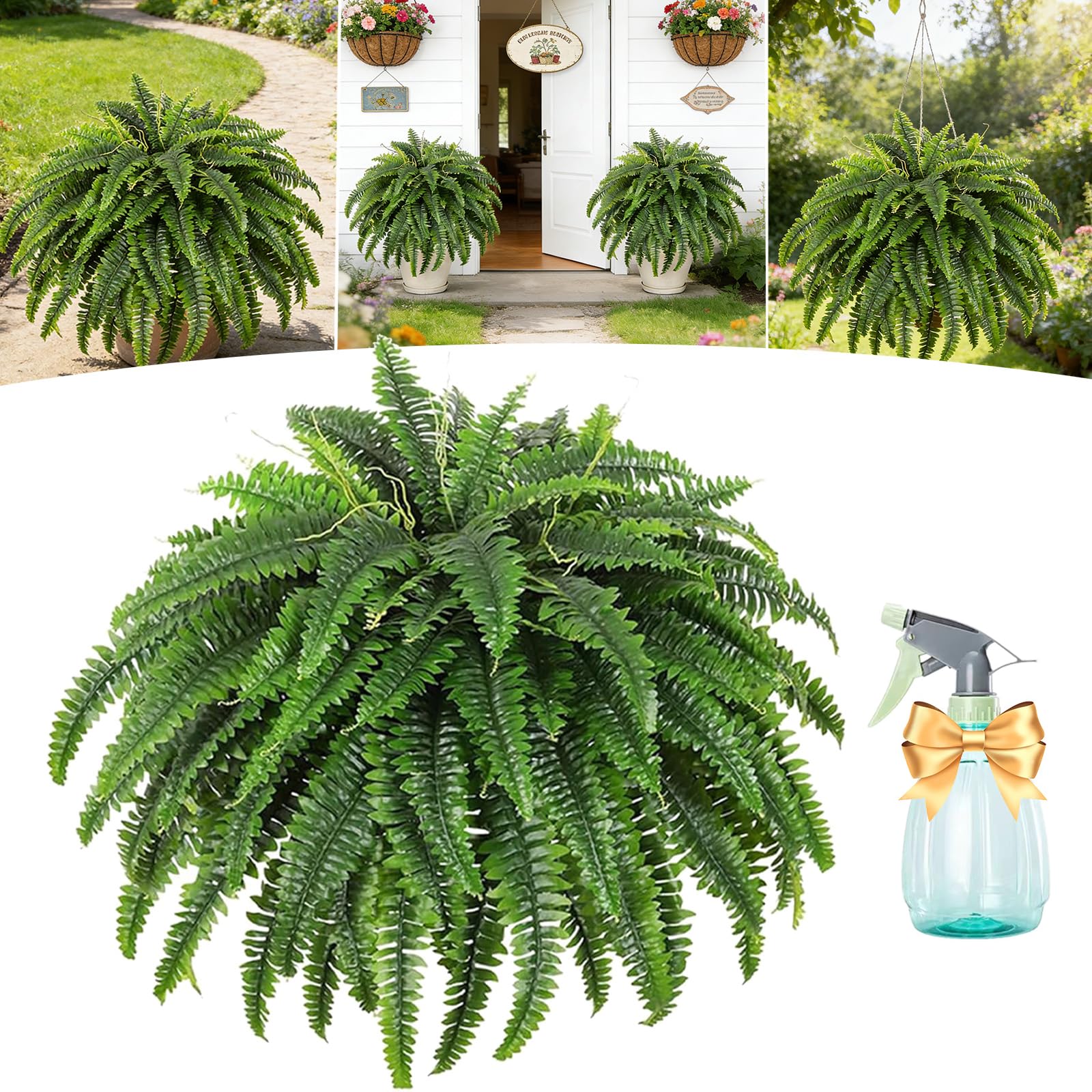 2026 New UV Resistant Lifelike Artificial Boston Fern, Large Fake Ferns, 38/60/88 Leaves Silk Artificial Ferns Maintenance-Free for Outdoor Hanging Baskets, Porch, Garden Décor (60 Leaves)