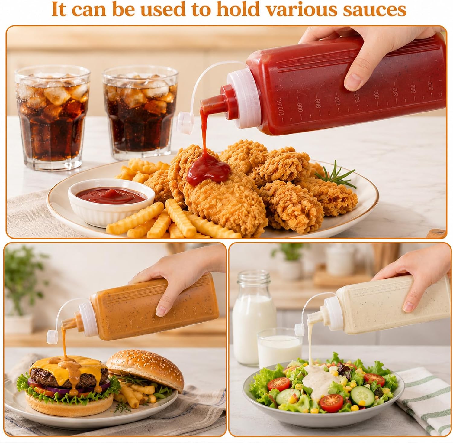 4 Pack 1 QT Large Condiment Squeeze Bottle Wide Mouth Squeeze Bottles