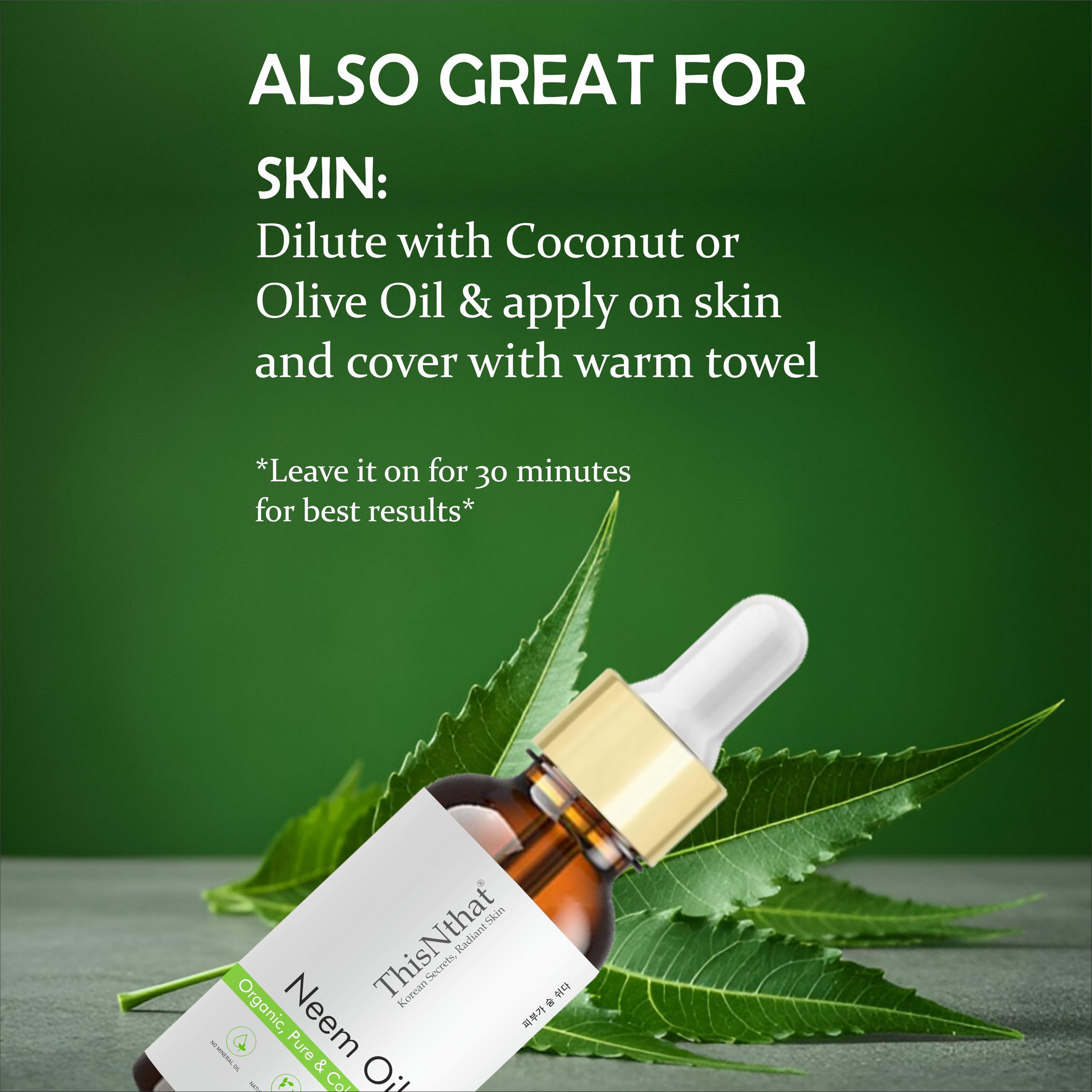 ThisNthat Neem Oil 30ml β 100% Pure & Cold Pressed | For Skin, Hair, Acne, Dandruff, Lice, Scalp & Nails | Natural Antifungal & Antibacterial Ayurvedic Oil with Dropper 2