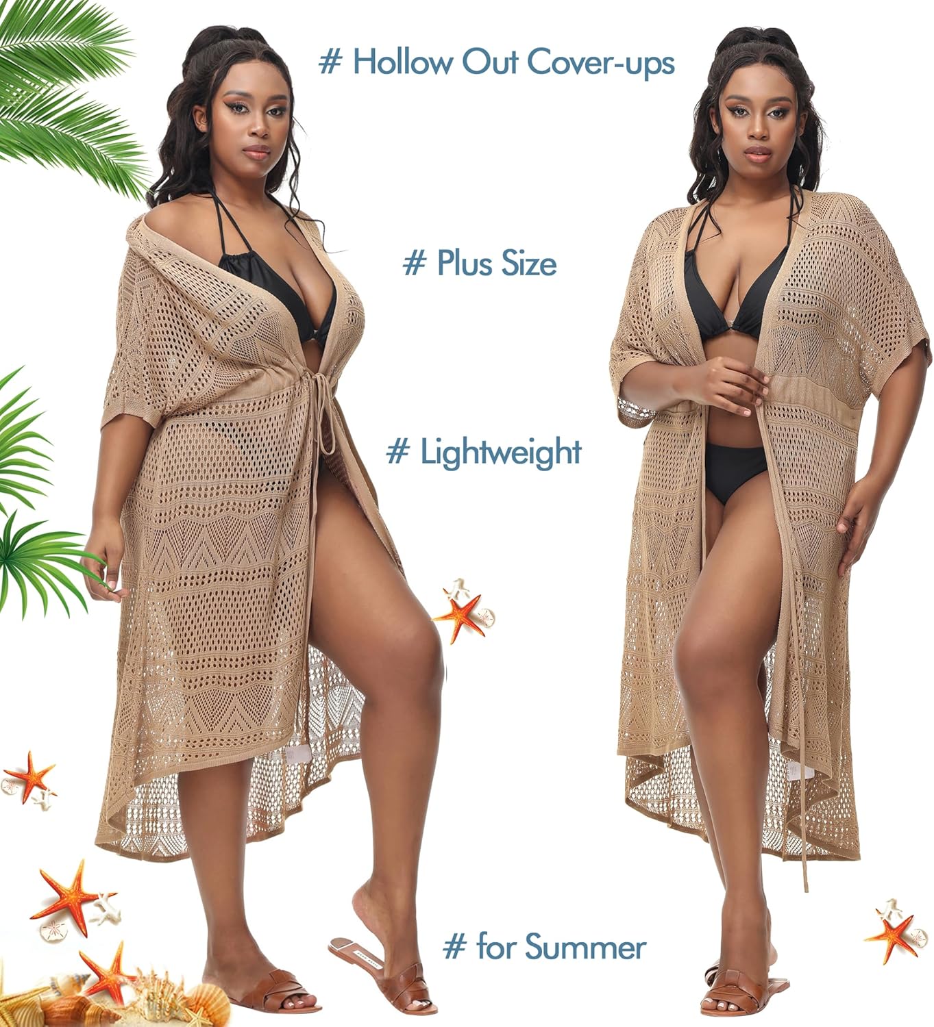 Hanna Nikole Women Plus Size Long Cover-ups for Swimwear Open Front Tie Beach Kimono Cardigan Flowy Beachwear - Image 3